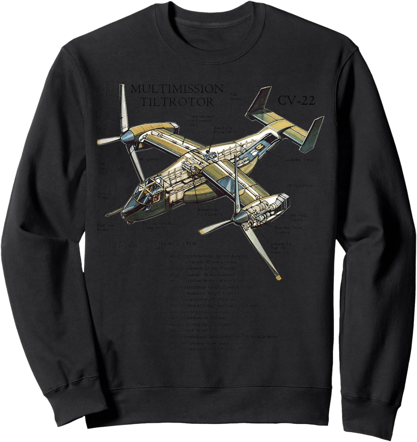 V-22 Osprey Aircraft US Military Helicopter Sweatshirt - Sweatshirt | Black