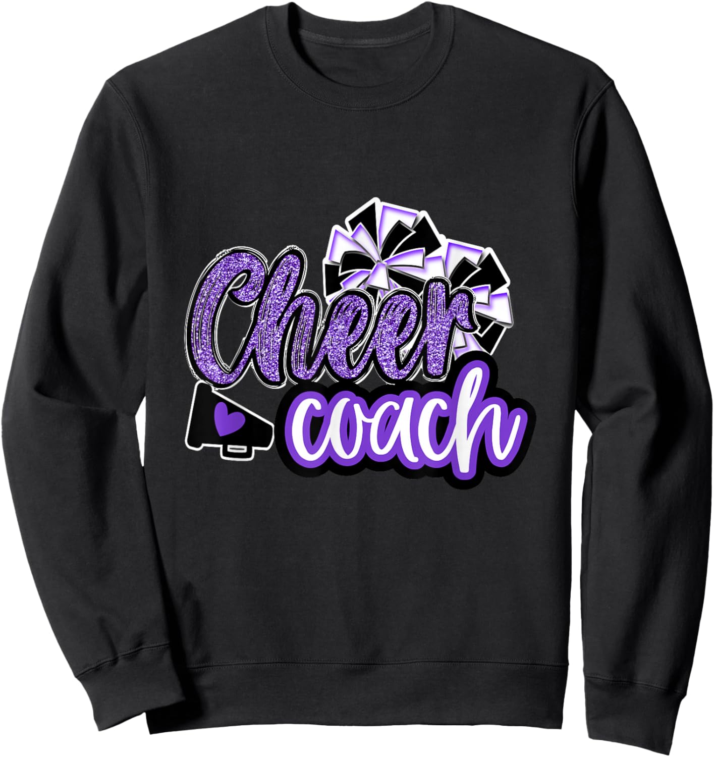 Cheer Coach Shirt, Megaphone Purple Leopard Cheetah Print Sweatshirt - Sweatshirt | Black