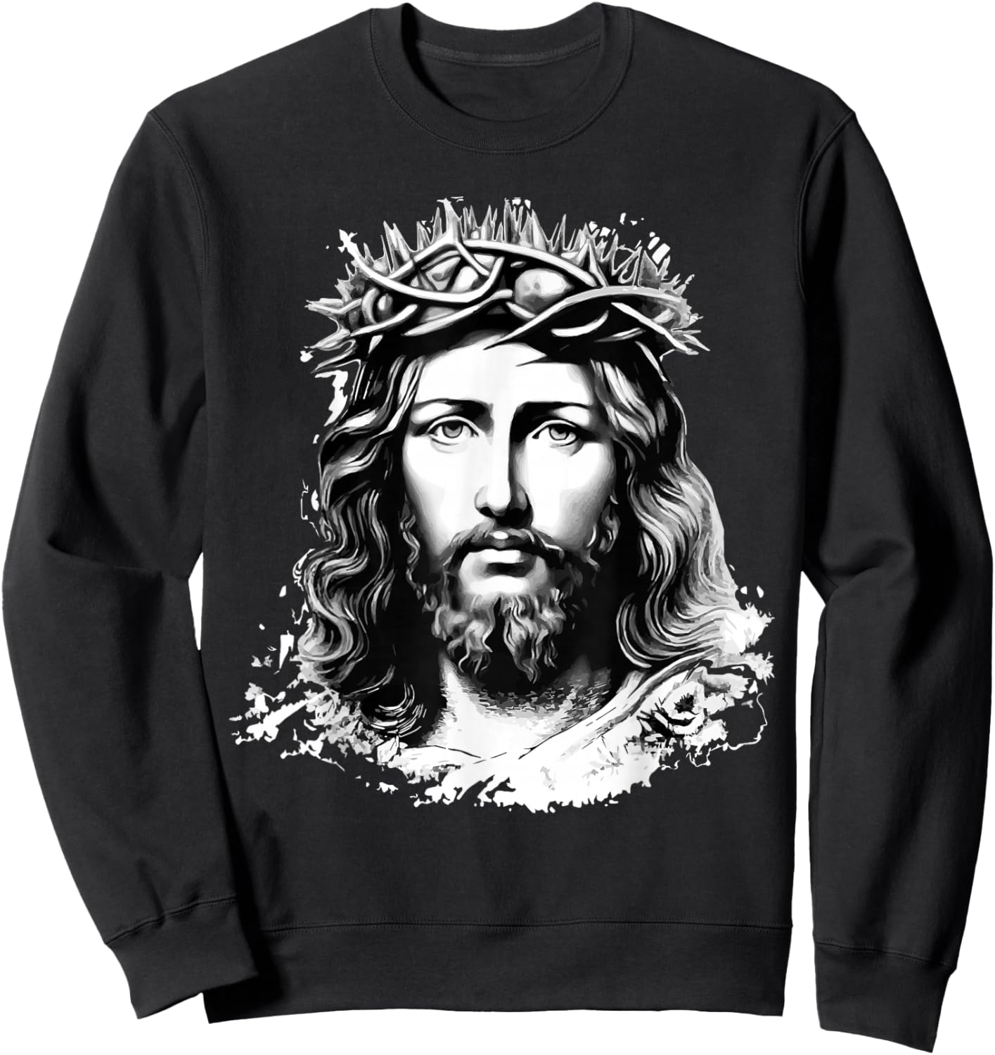 Face of Jesus Christ Crown of Thorns Catholic Faith Sweatshirt - Sweatshirt | Black