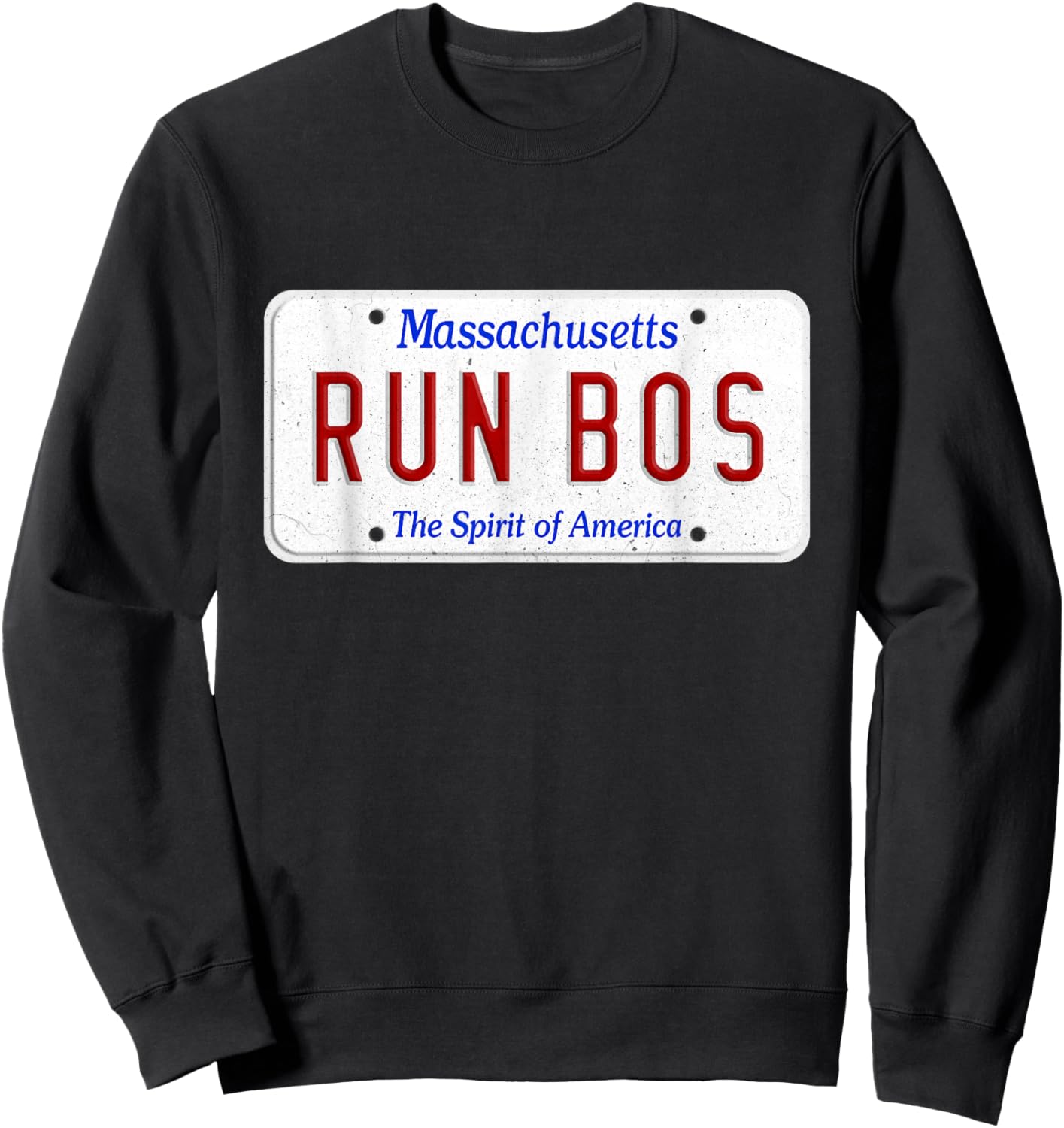 Run Bos Boston Mass Running Distance Runner license plate Sweatshirt - Sweatshirt | Black