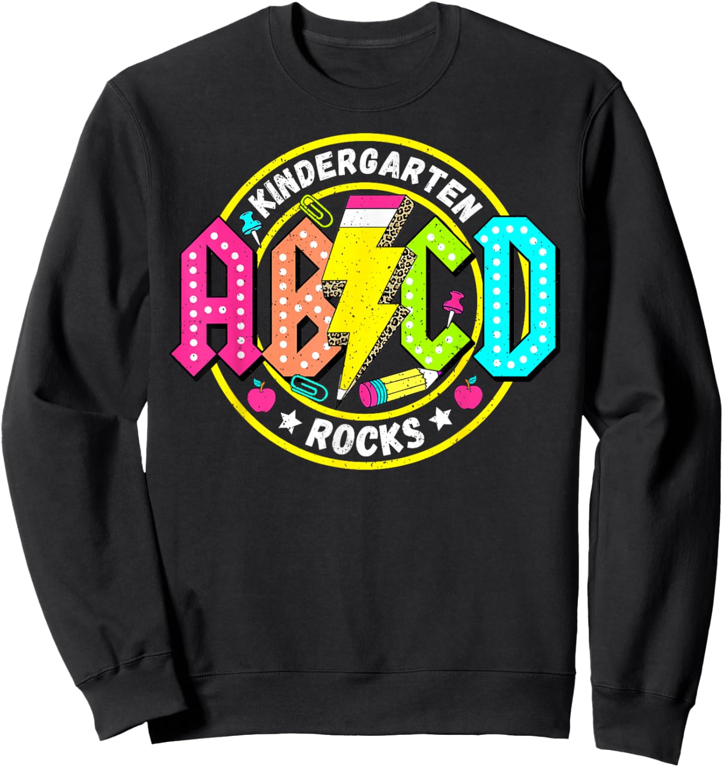 Kindergarten Rocks ABCD Back to School Funny Rock Teacher Sweatshirt - Sweatshirt | Black