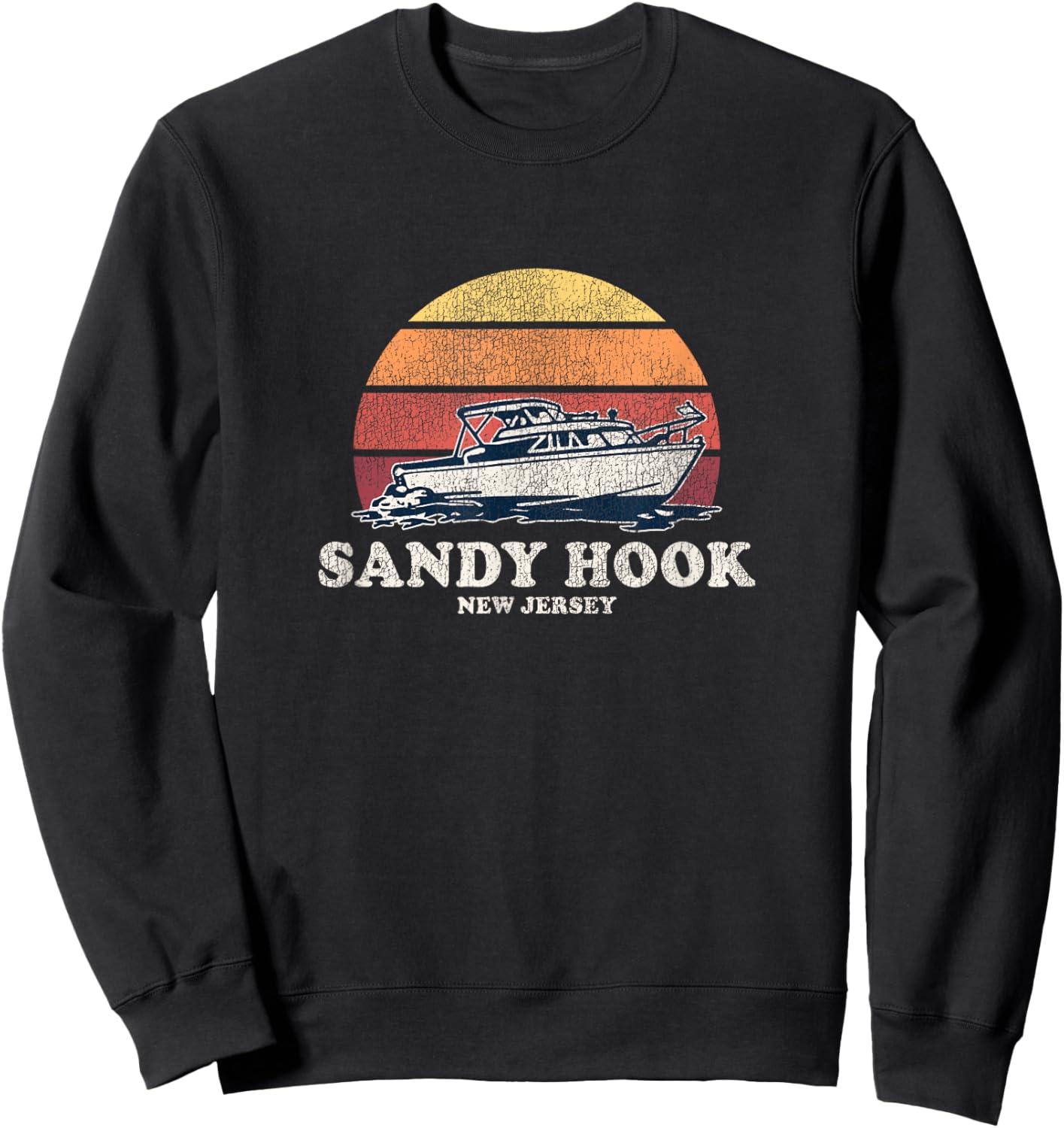 Sandy Hook NJ Vintage Boating 70s Retro Boat Design Sweatshirt - Sweatshirt | Black
