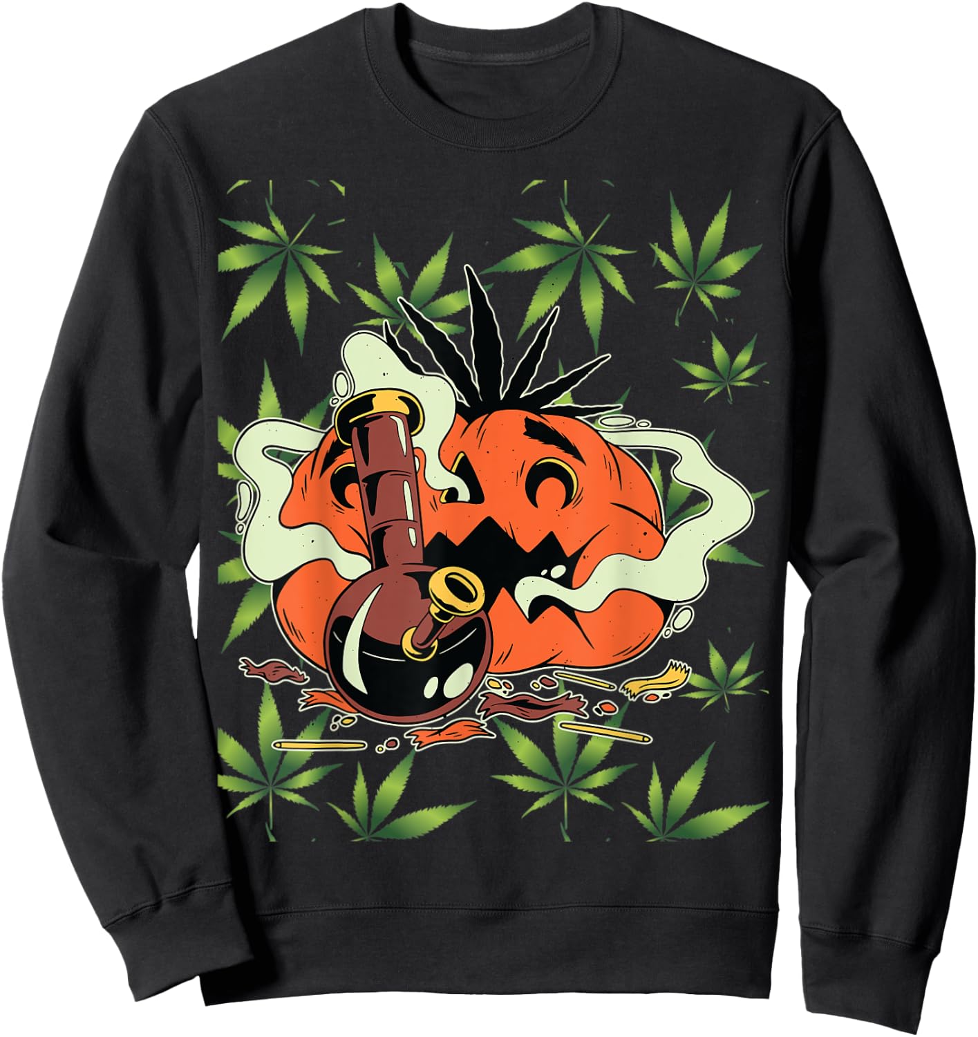 Halloween Marijuana Costumes Accessories Pumpkin Bong Sweatshirt - Sweatshirt | Black