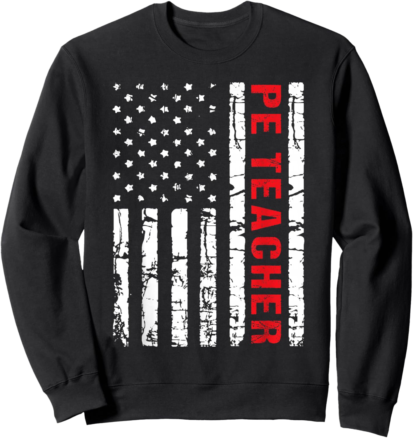 PE Physical Education Teacher P.E. USA Flag Patriot Coach Sweatshirt - Sweatshirt | Black