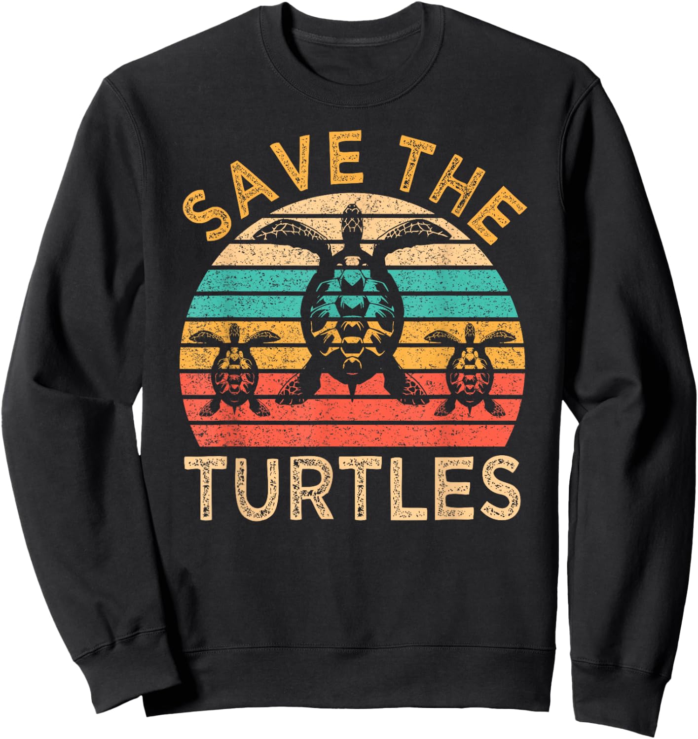 Save The Turtles Animal Rights Retro Style Sea Turtle Sweatshirt - Sweatshirt | Black