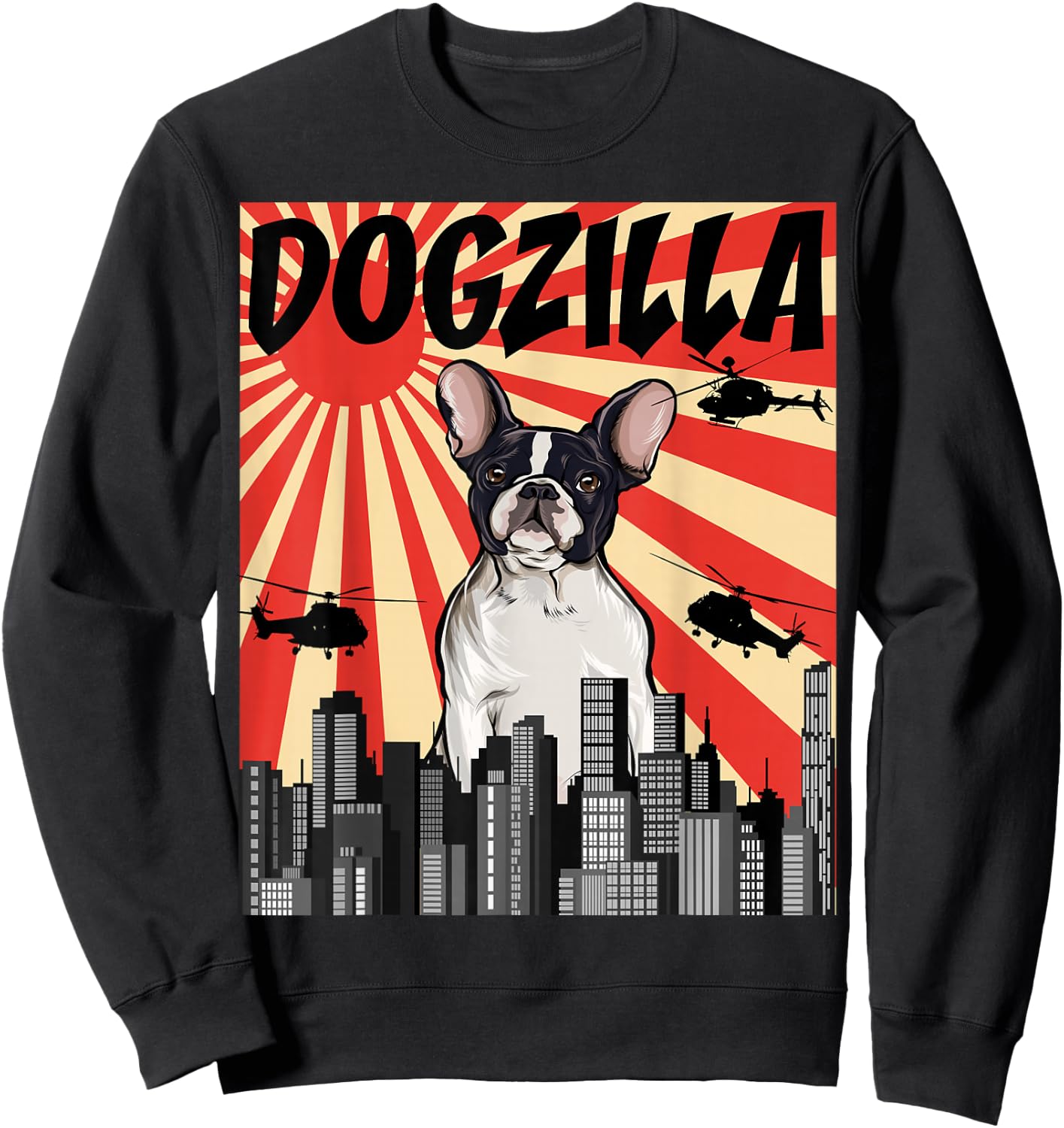 Funny Retro Japanese Dogzilla French Bulldog Women Sweatshirt - Sweatshirt | Black