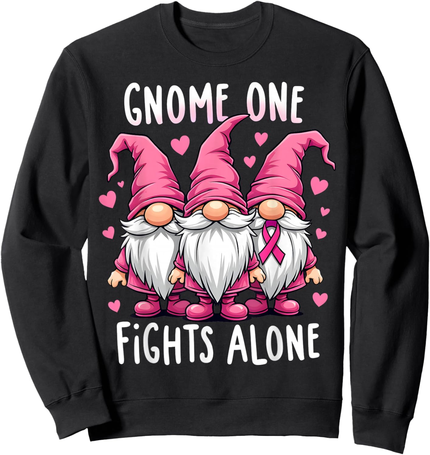 Gnome One Fights Alone Breast Cancer Awareness Pink Women Sweatshirt - Sweatshirt | Black