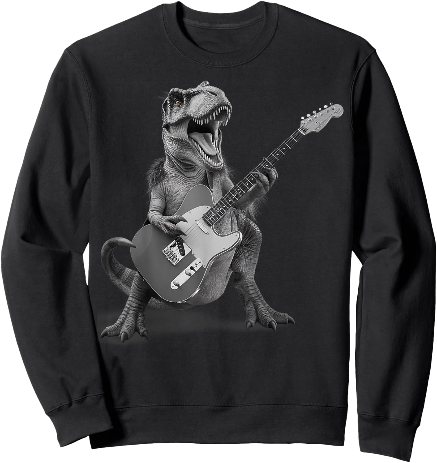 T Rex Playing Guitar Rock and Roll Dino Gifts Men Women Kid Sweatshirt - Sweatshirt | Black