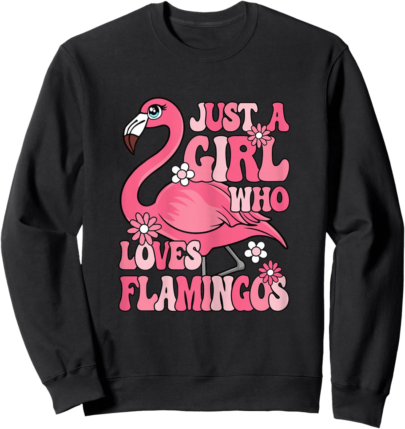 Just A Girl Who Loves Flamingos Groovy Flamingo Lover Girls Sweatshirt - Sweatshirt | Black