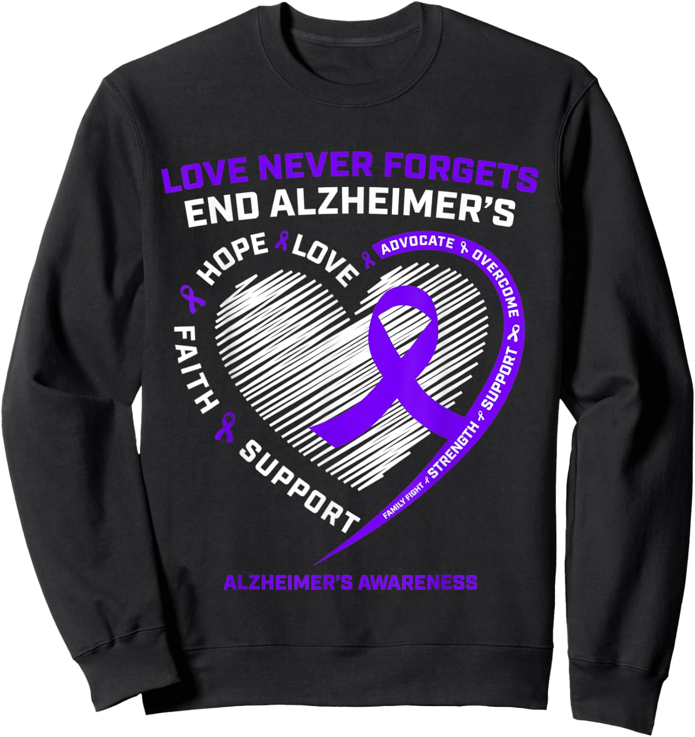 Purple End Alzheimers Awareness Shirts Gift Men Women Sweatshirt - Sweatshirt | Black