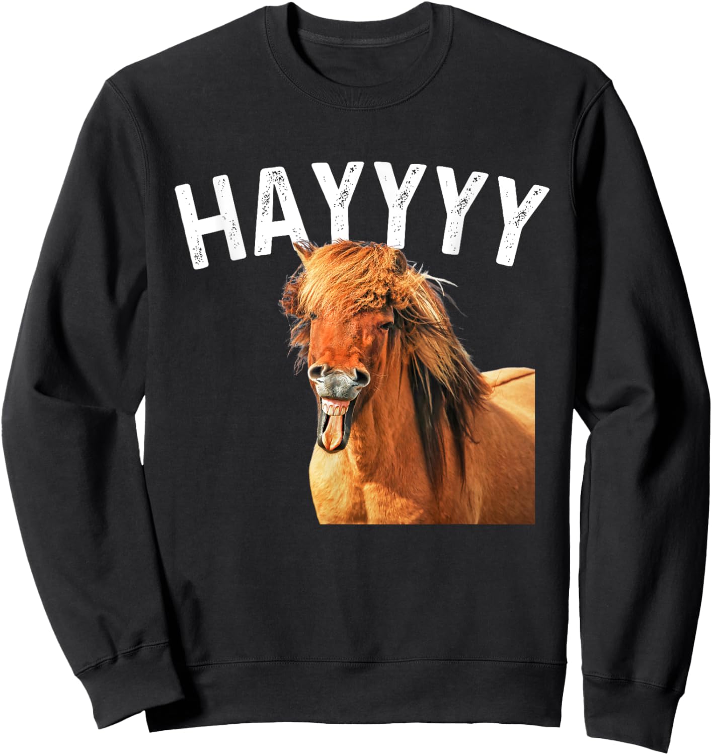 Hayyyy Funny Horse Graphic Women Kids Sweatshirt - Sweatshirt | Black