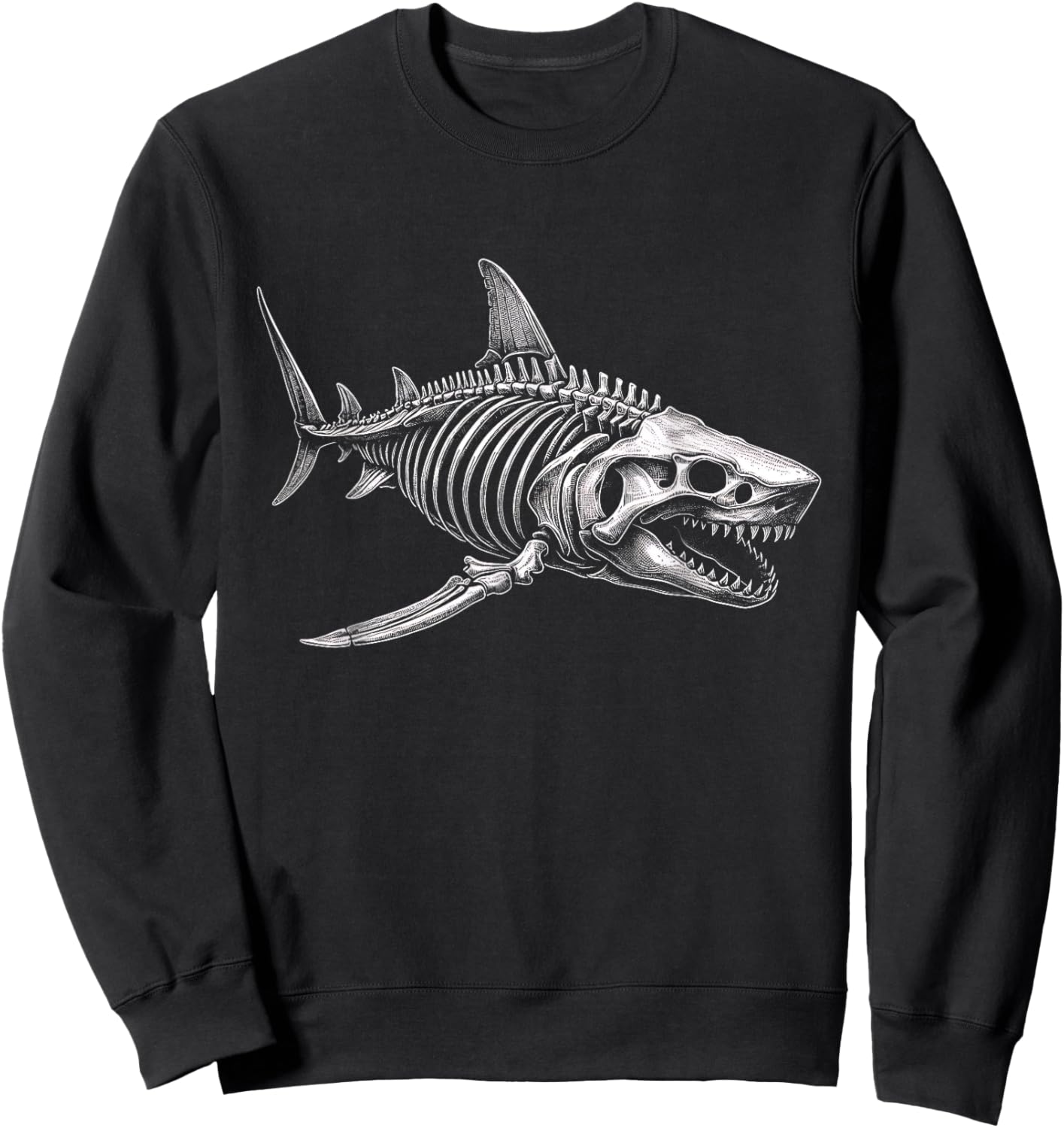 Shark Skeleton Graphic Art Design Sweatshirt - Sweatshirt | Black