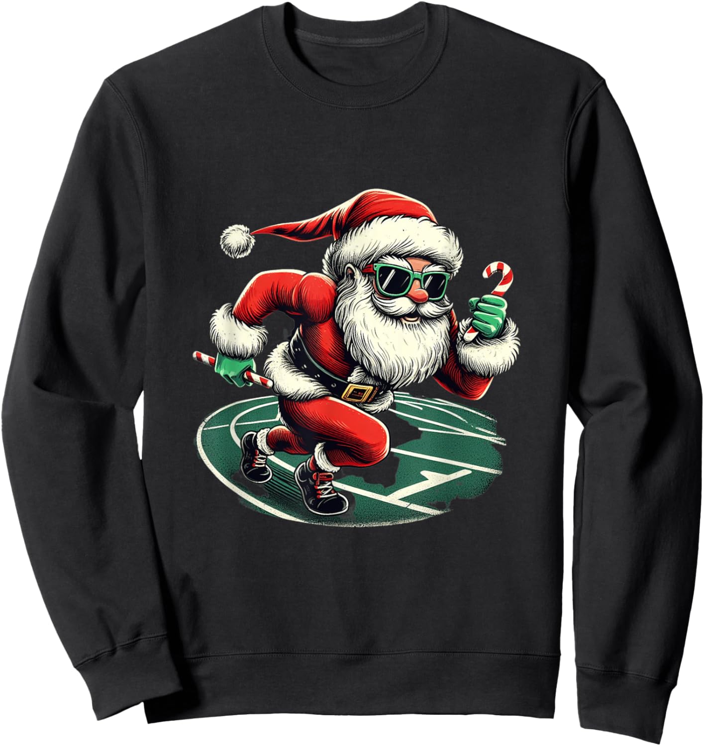 Santa Sprinter Track and Field Runner Funny Sports Christmas Sweatshirt - Sweatshirt | Black