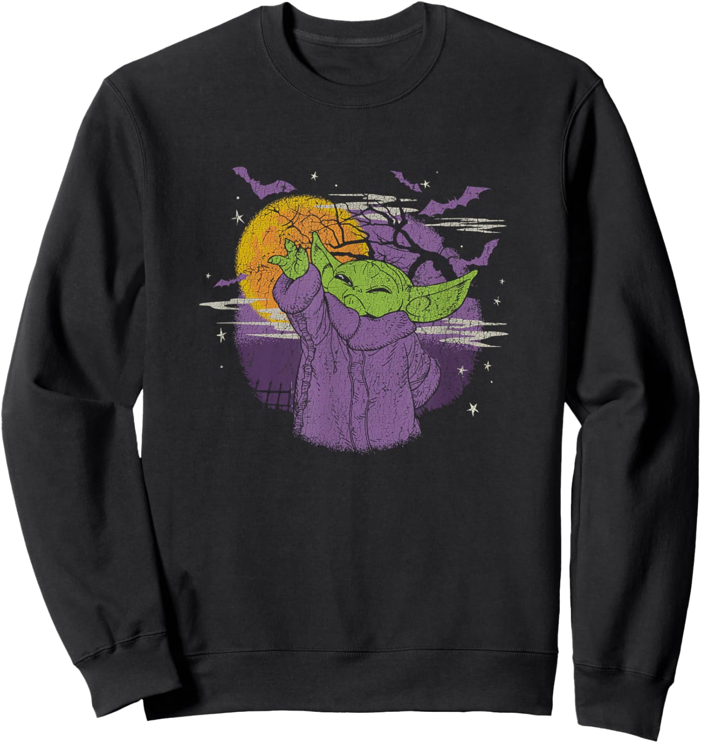 Star Wars: The Mandalorian Halloween Grogu Night Distressed Sweatshirt - Sweatshirt | Black