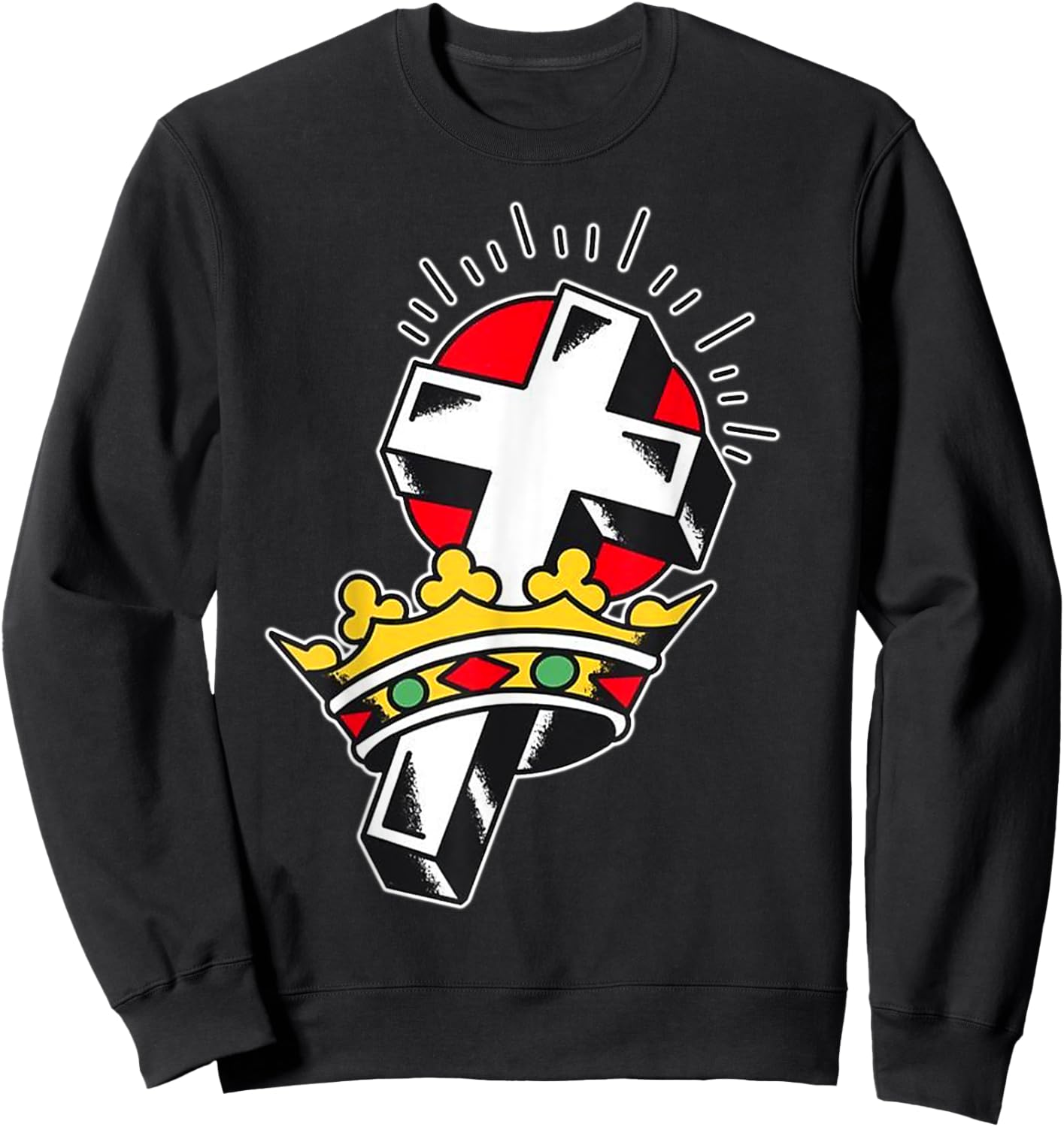 Crown x Crucifix Traditional Tattoo Flash Sweatshirt - Sweatshirt | Black