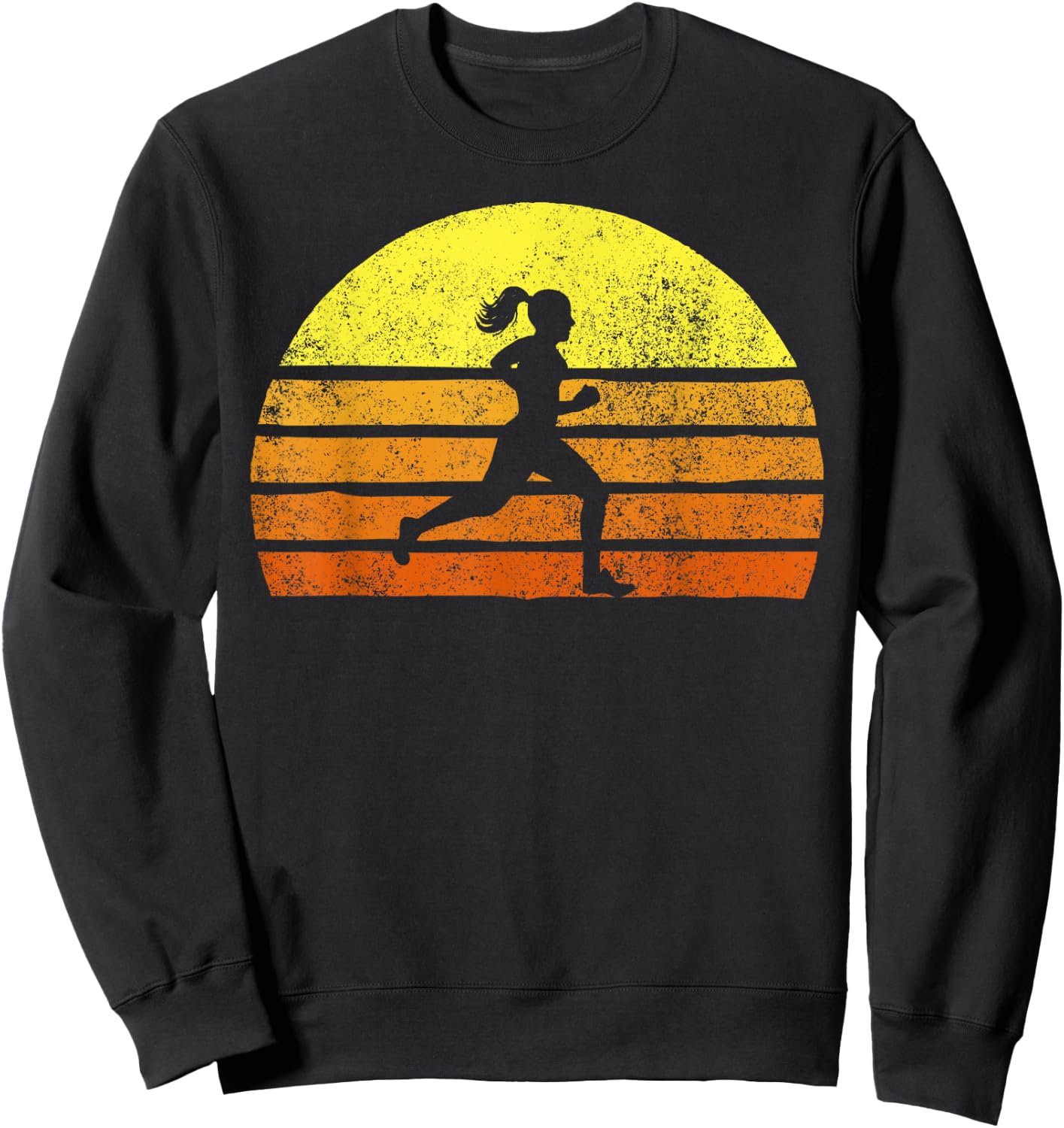 Retro Woman Running A Race Vintage Running Sunset Sweatshirt - Sweatshirt | Black