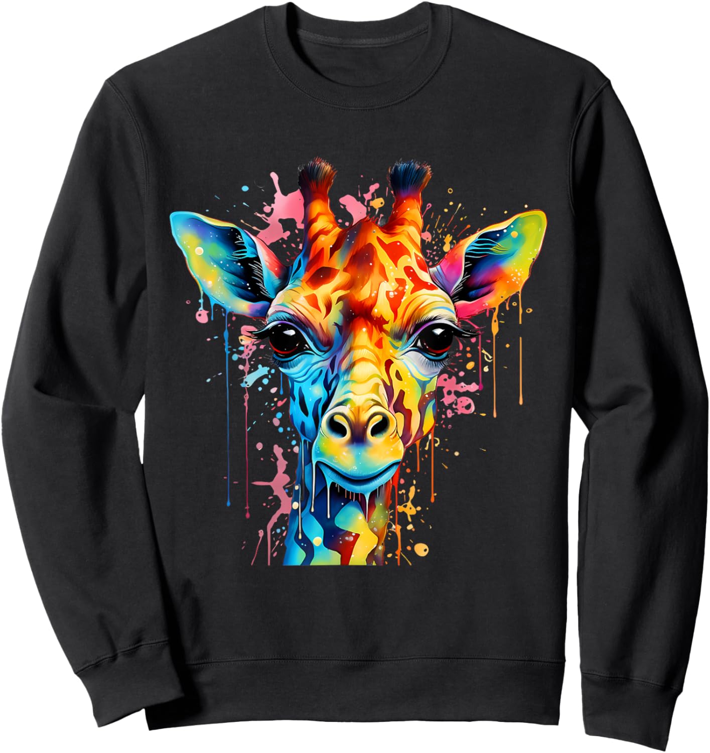 Giraffe Portrait Colorful Splash Artwork Wildlife Savanna Sweatshirt - Sweatshirt | Black