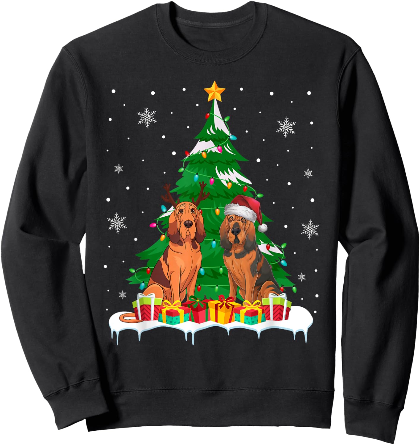 Bloodhound Dog Christmas Tree Lights Santa Reindeer Xmas PJs Sweatshirt - Sweatshirt | Black