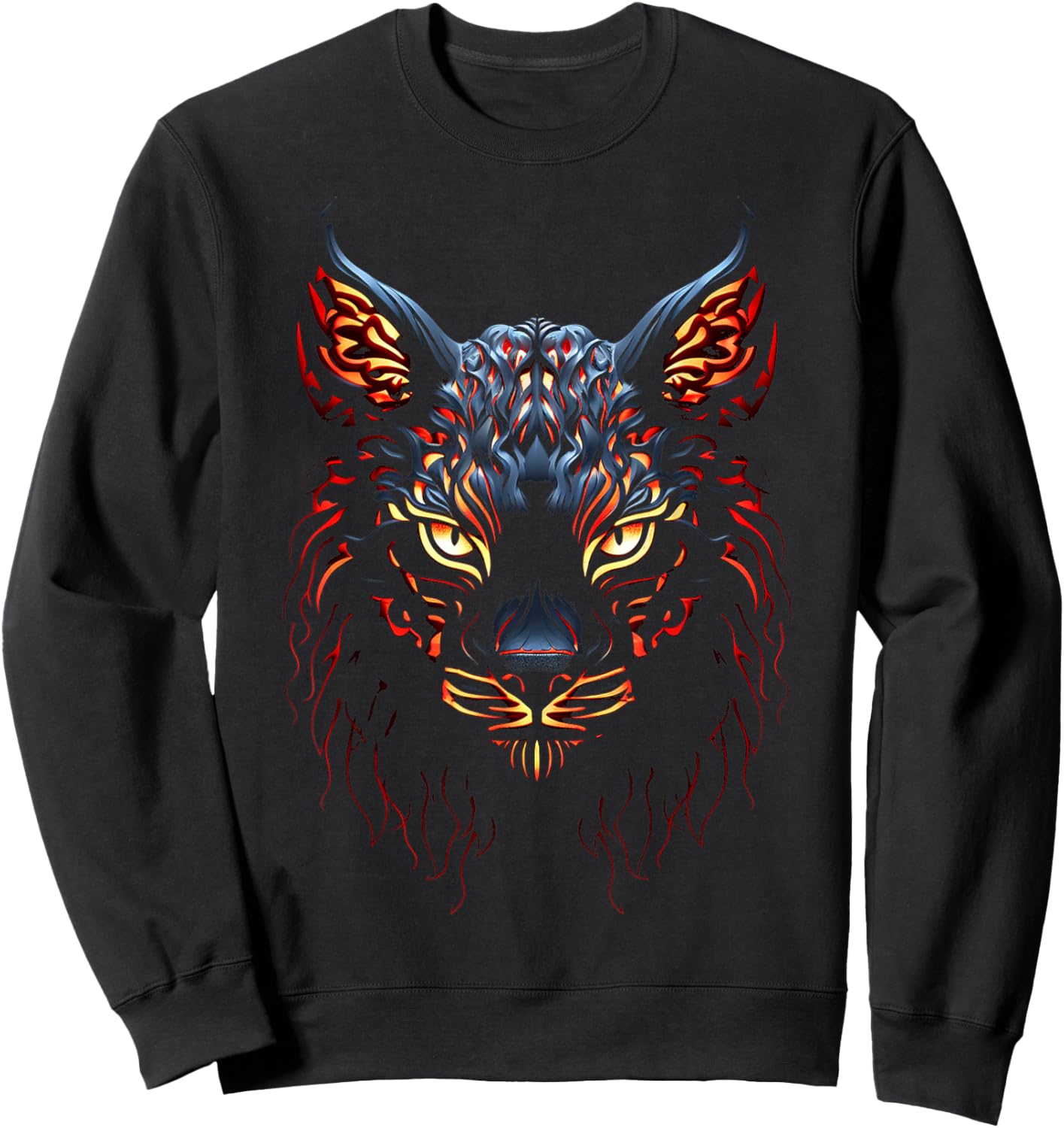 Lynx Portrait Flame Animal Art Graphic Motif Lynx Sweatshirt - Sweatshirt | Black