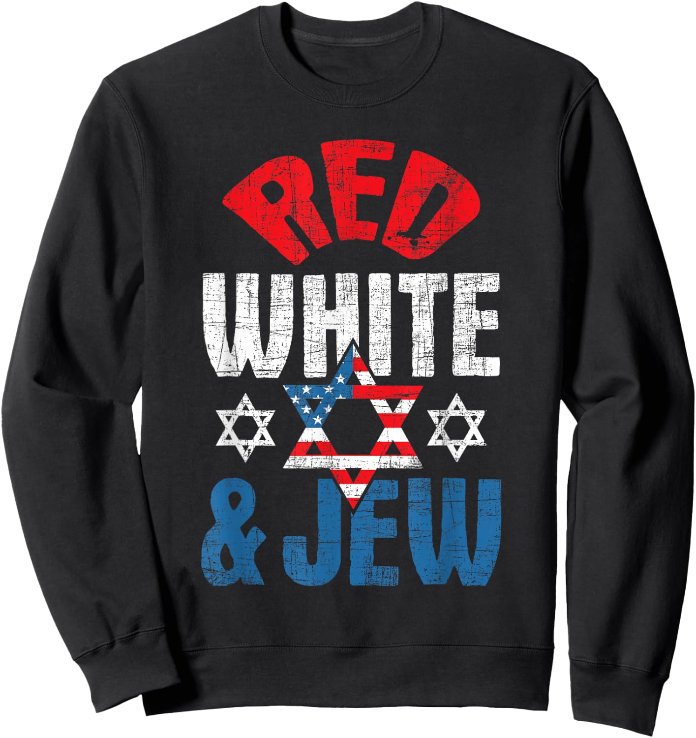 Red, White & Jew - USA American Flag Jewish Star of David Sweatshirt - Sweatshirt | Black