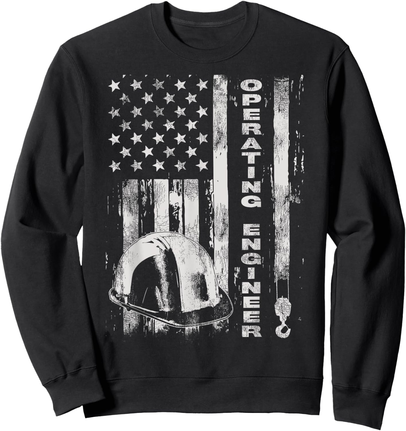 Vintage Operating Engineer American Flag Sweatshirt - Sweatshirt | Black