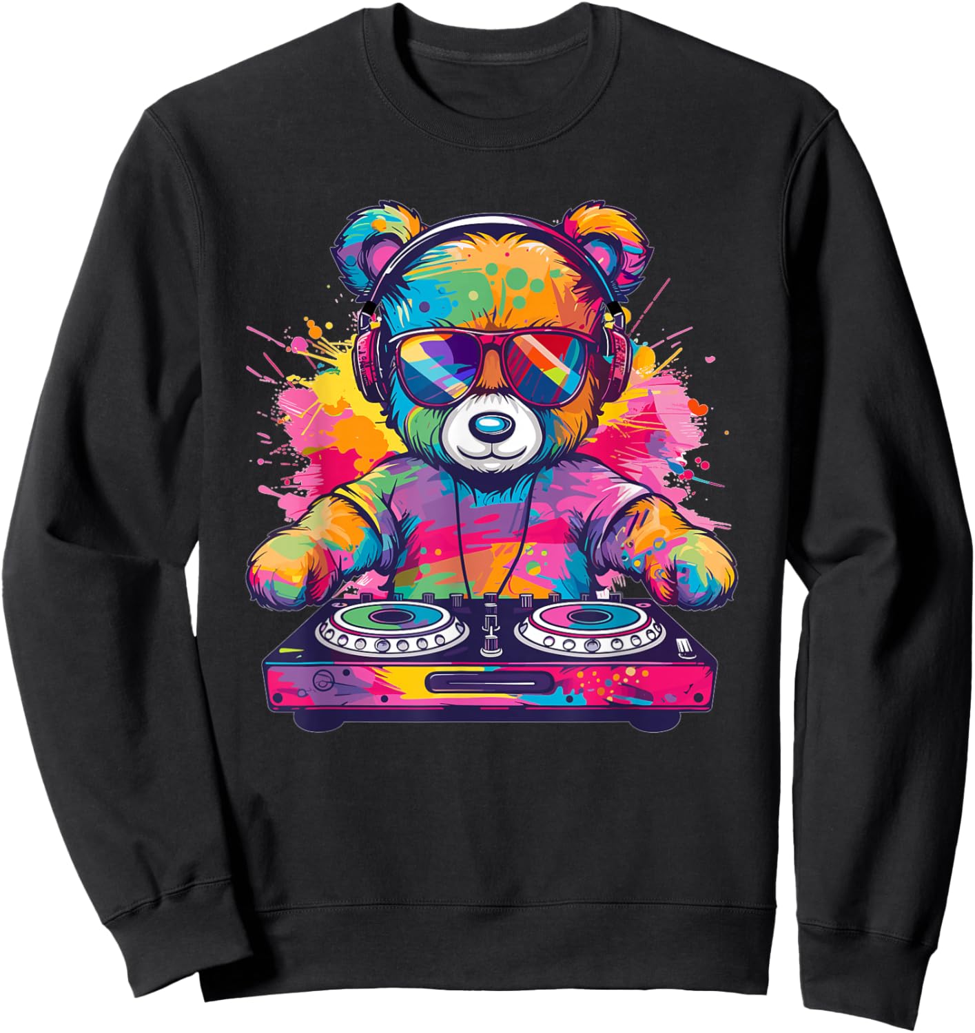 Cartoon Teddy DJ Sweatshirt - Sweatshirt | Black