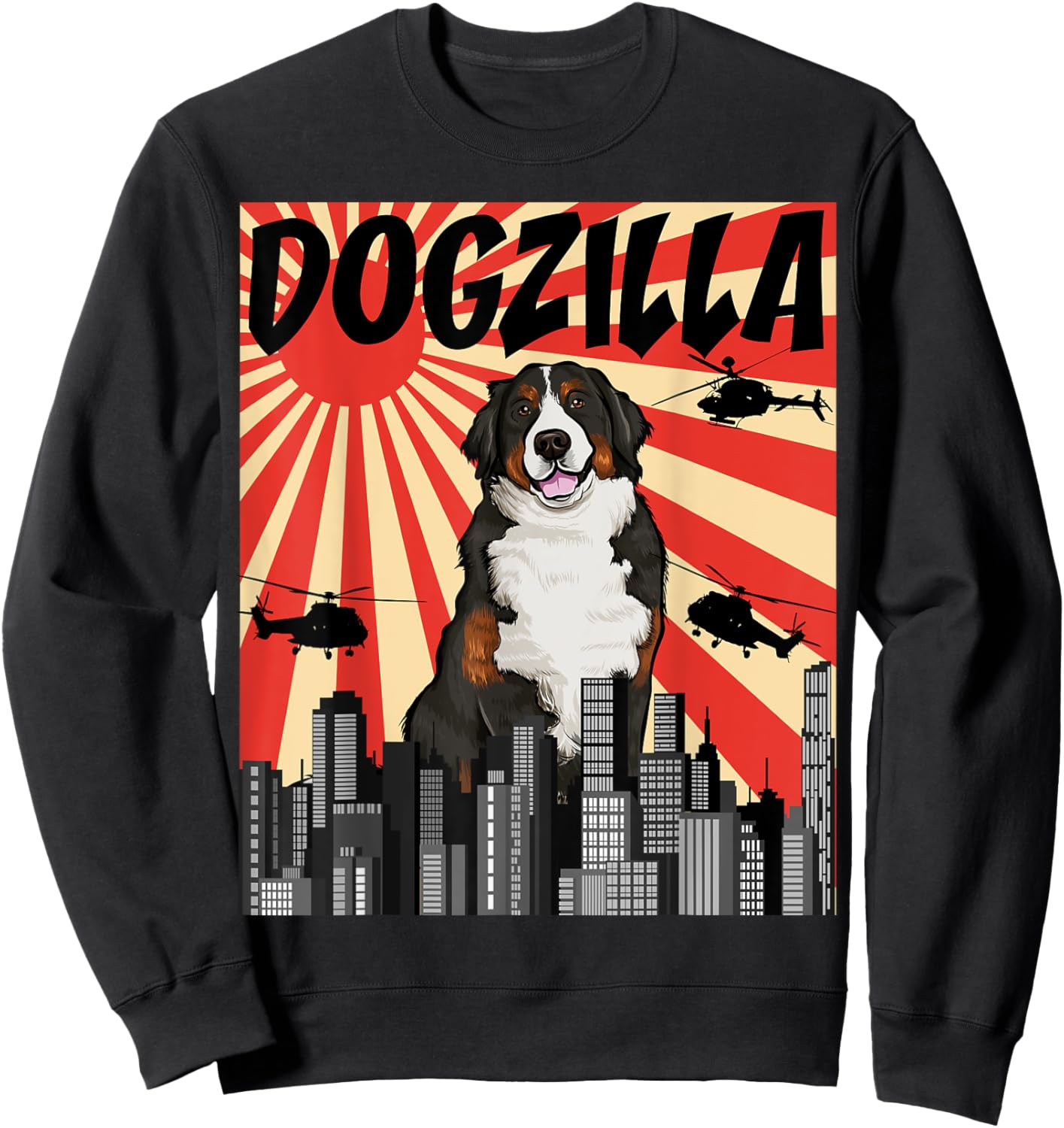Funny Retro Japanese Dogzilla Bernese Mountain Dog Women Sweatshirt - Sweatshirt | Black