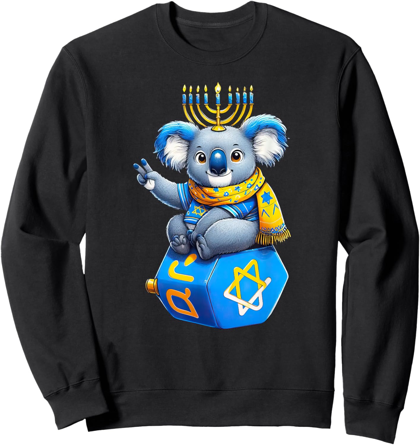 Koala Menorah Dreidel Jewish Hanukkah Kids Sweatshirt - Sweatshirt | Black