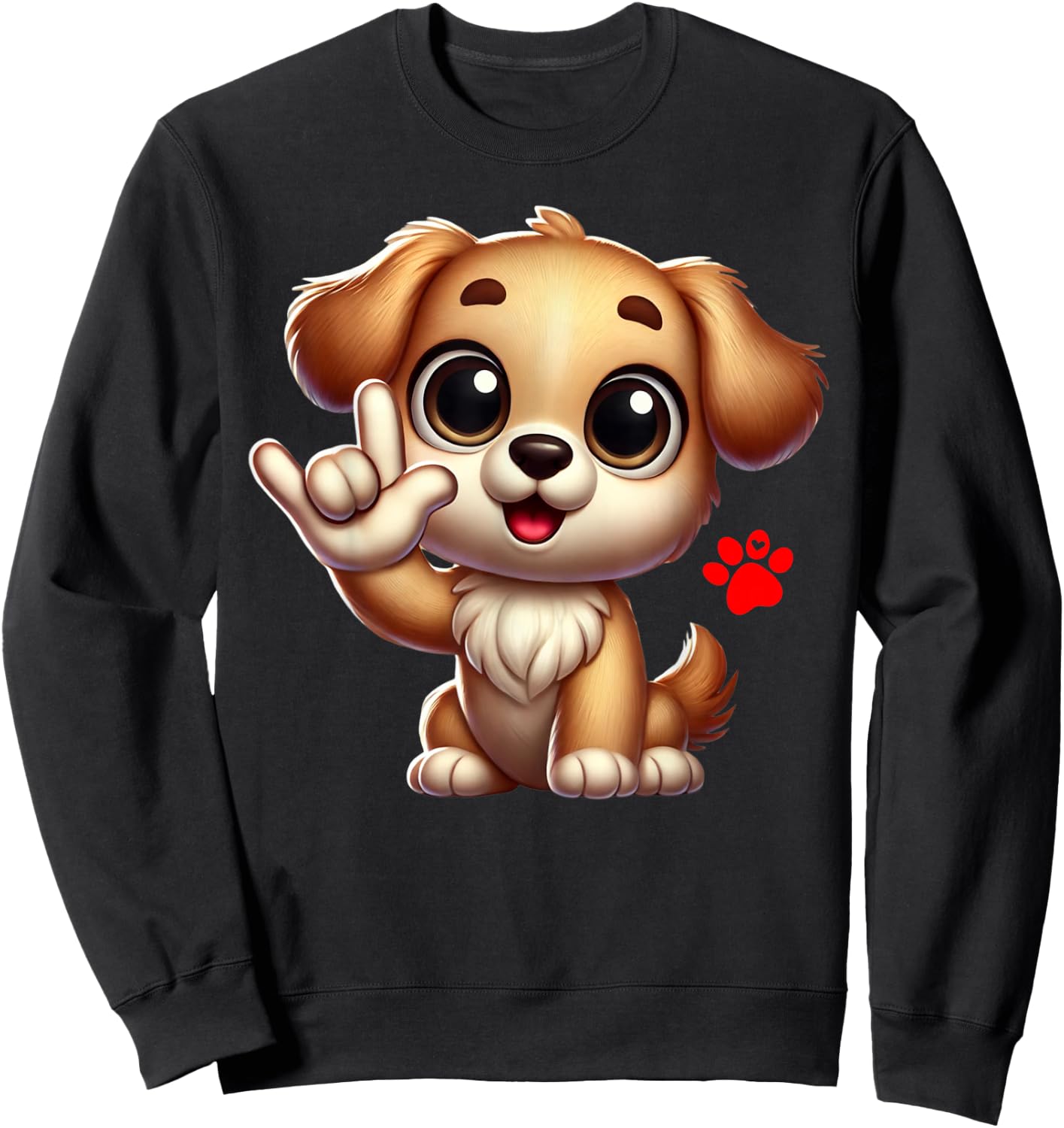 Cute Puppy Love You Sign Language ASL Dog Lover Sweatshirt - Sweatshirt | Black