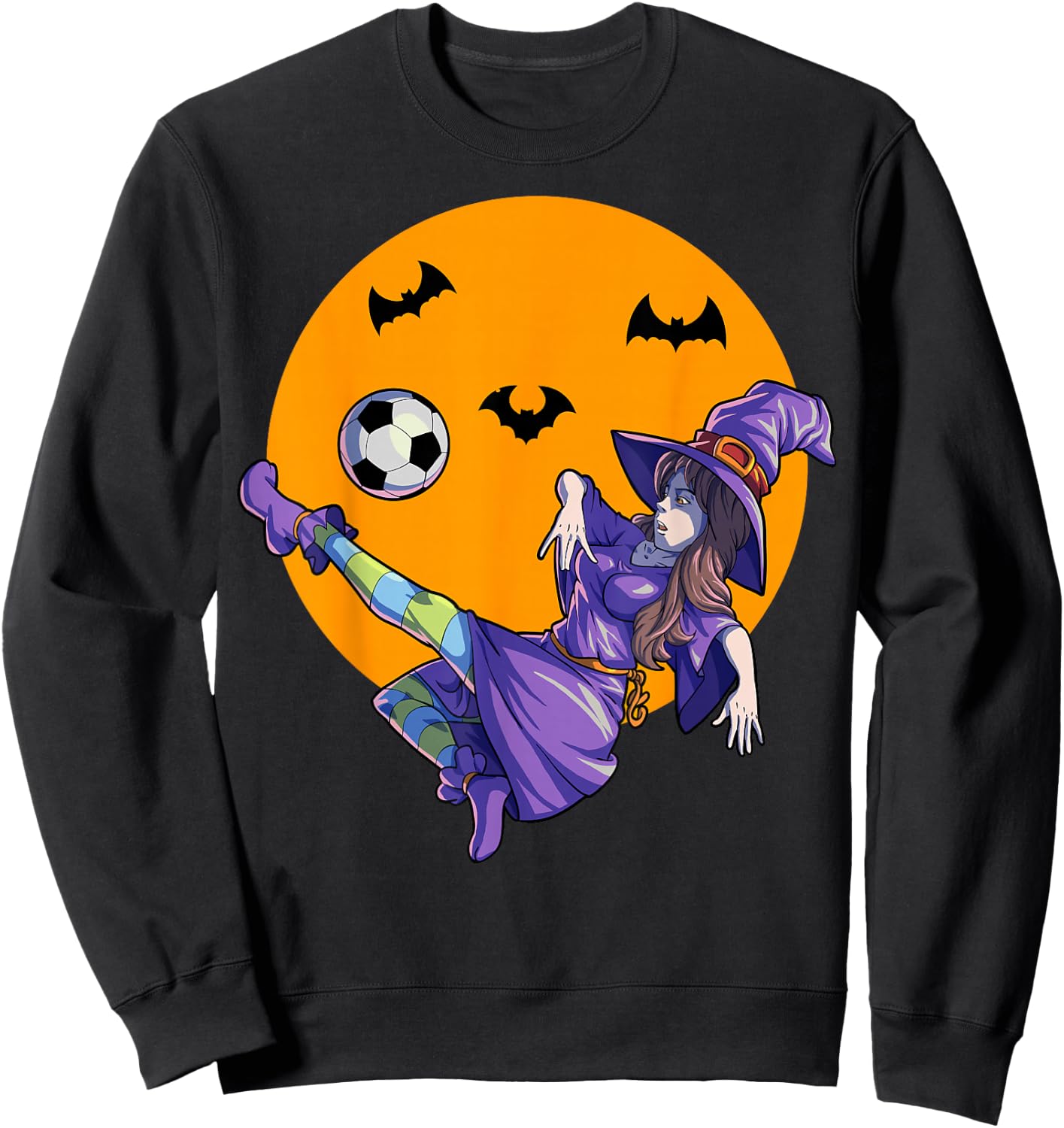 Soccer Witch Halloween Women Girls Soccer Halloween Sweatshirt - Sweatshirt | Black
