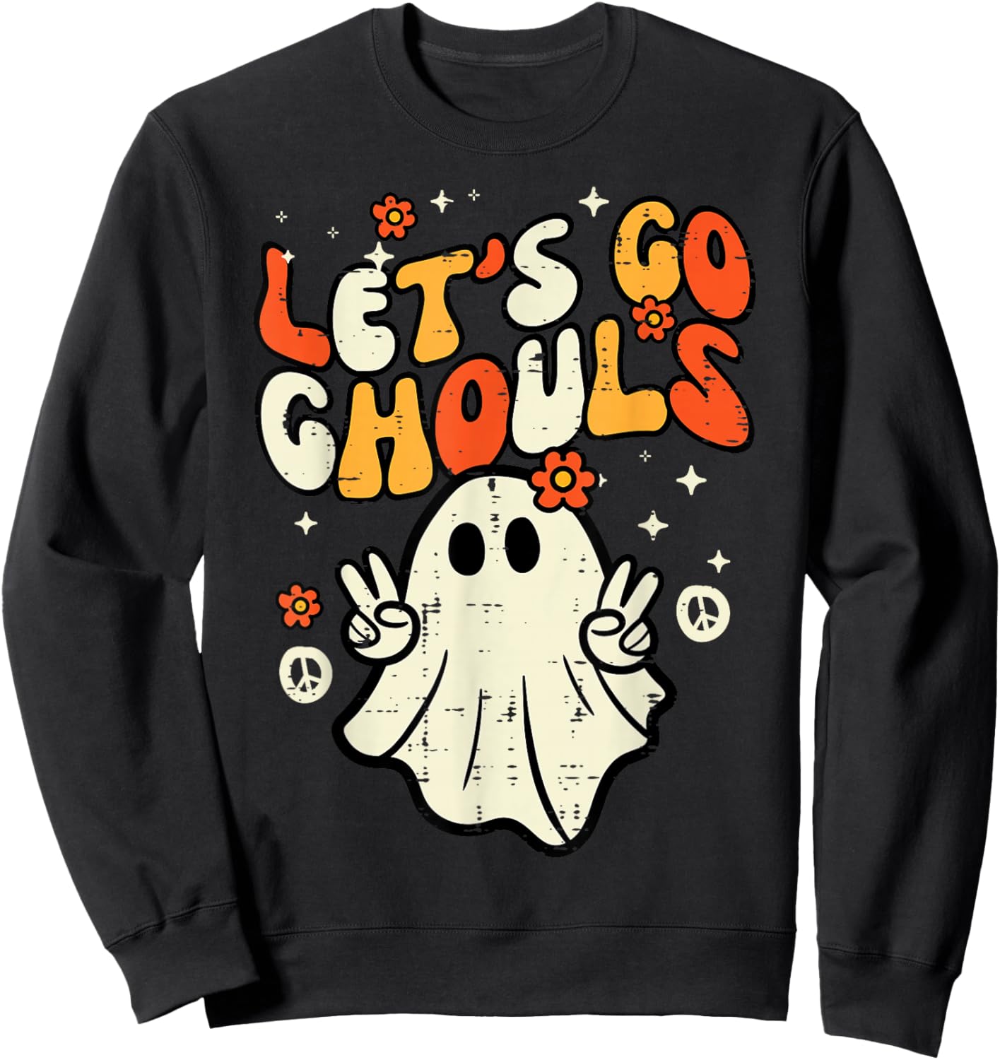 Halloween Lets Go Ghouls Ghost Retro Costume Women Girl Kids Sweatshirt - Sweatshirt | Black