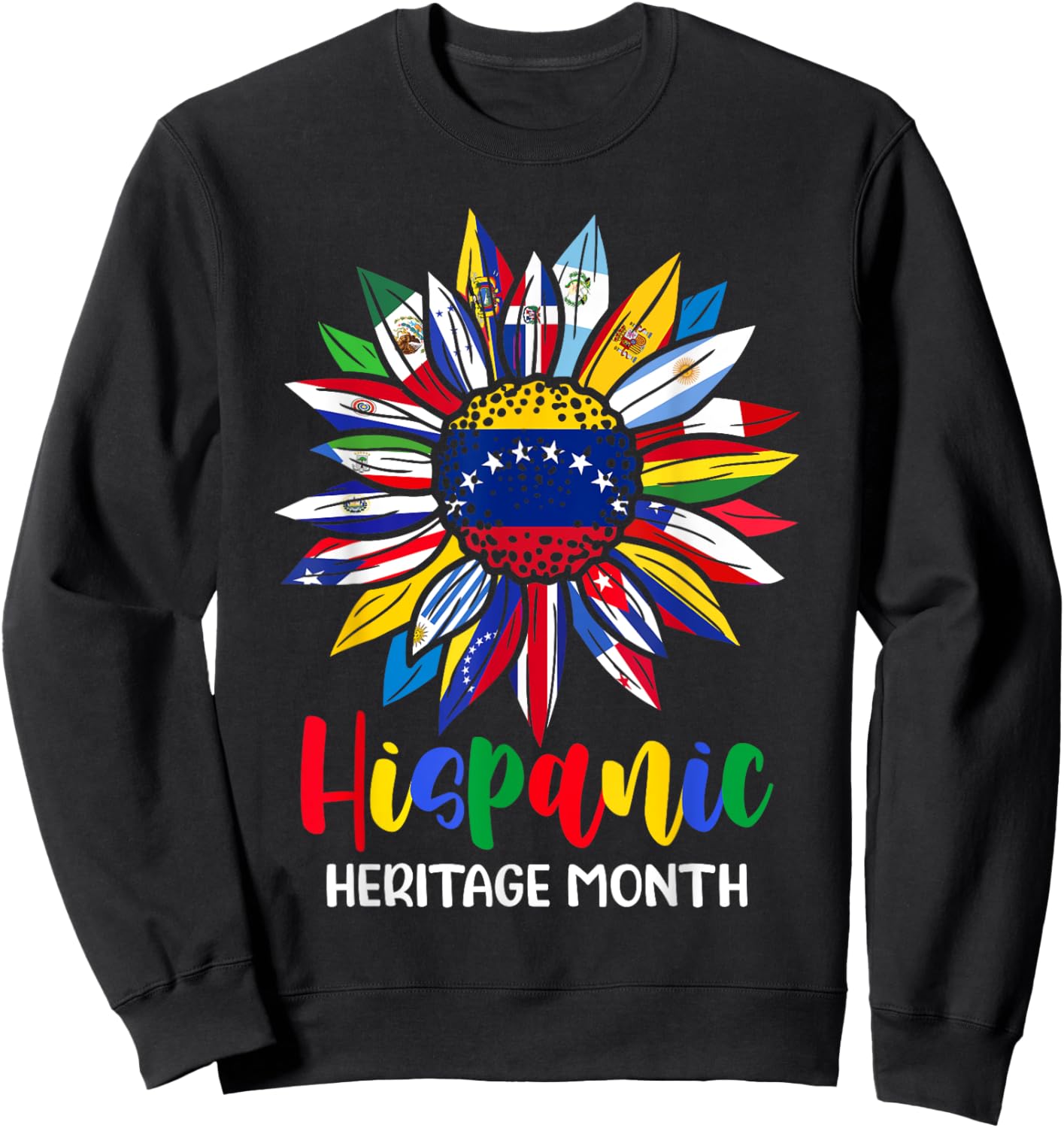 Hispanic Heritage Month Venezuela Flag Sunflower Latino Flag Sweatshirt - Sweatshirt | Black