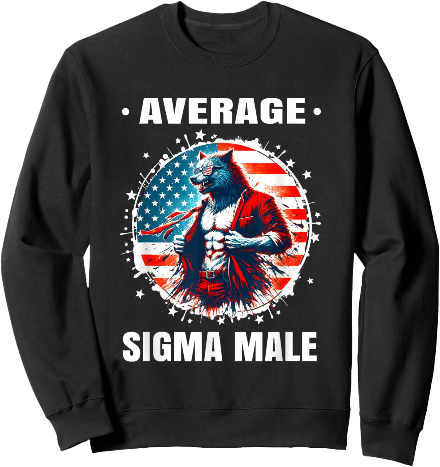 American Werewolf Sigma Shirt Funny Cringe Werewolf Brainrot Sweatshirt - Sweatshirt | Black