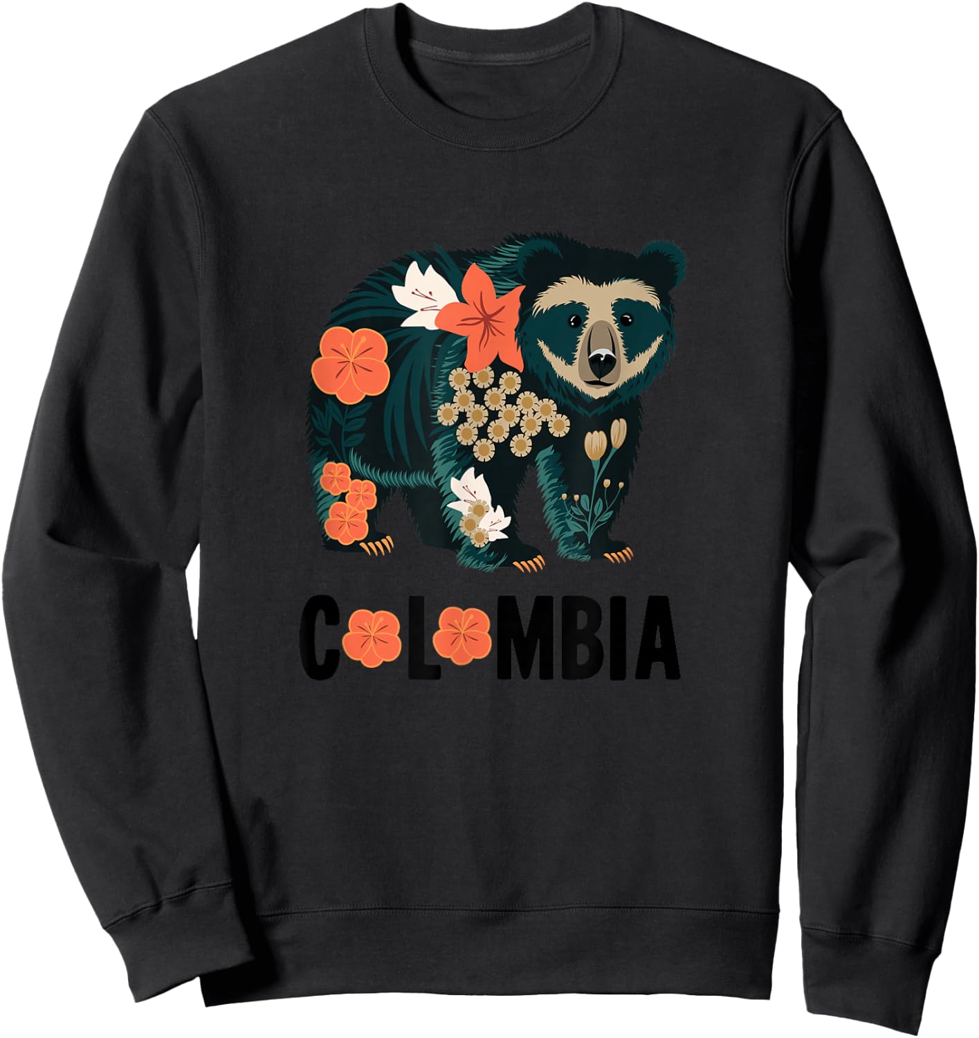Spectacled Bear Colombia Floral Design - Colombian Nature Sweatshirt - Sweatshirt | Black