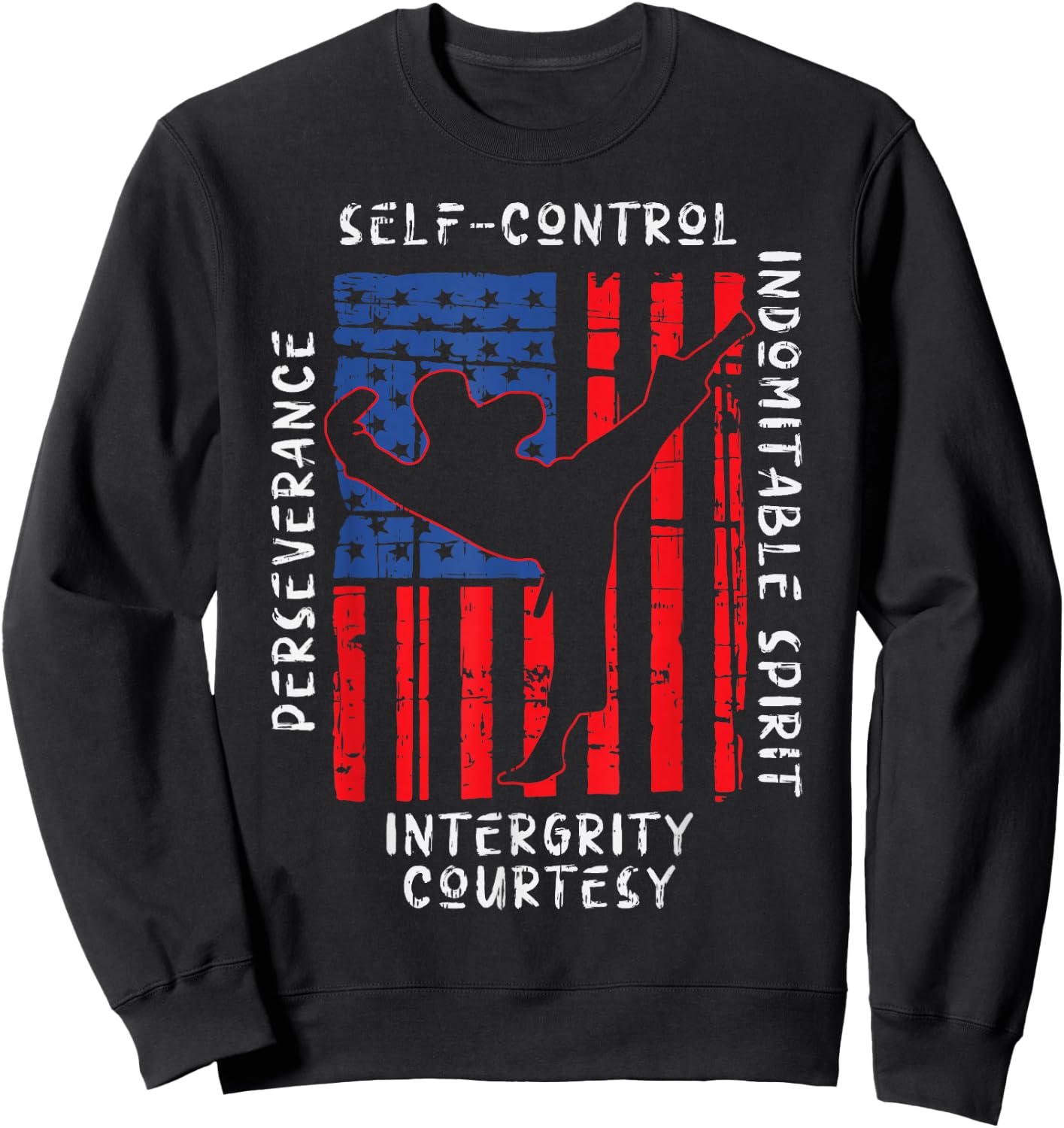 US Flag Taekwondo Five Tenets Vintage Martial Art Lover Gift Sweatshirt - Sweatshirt | Black