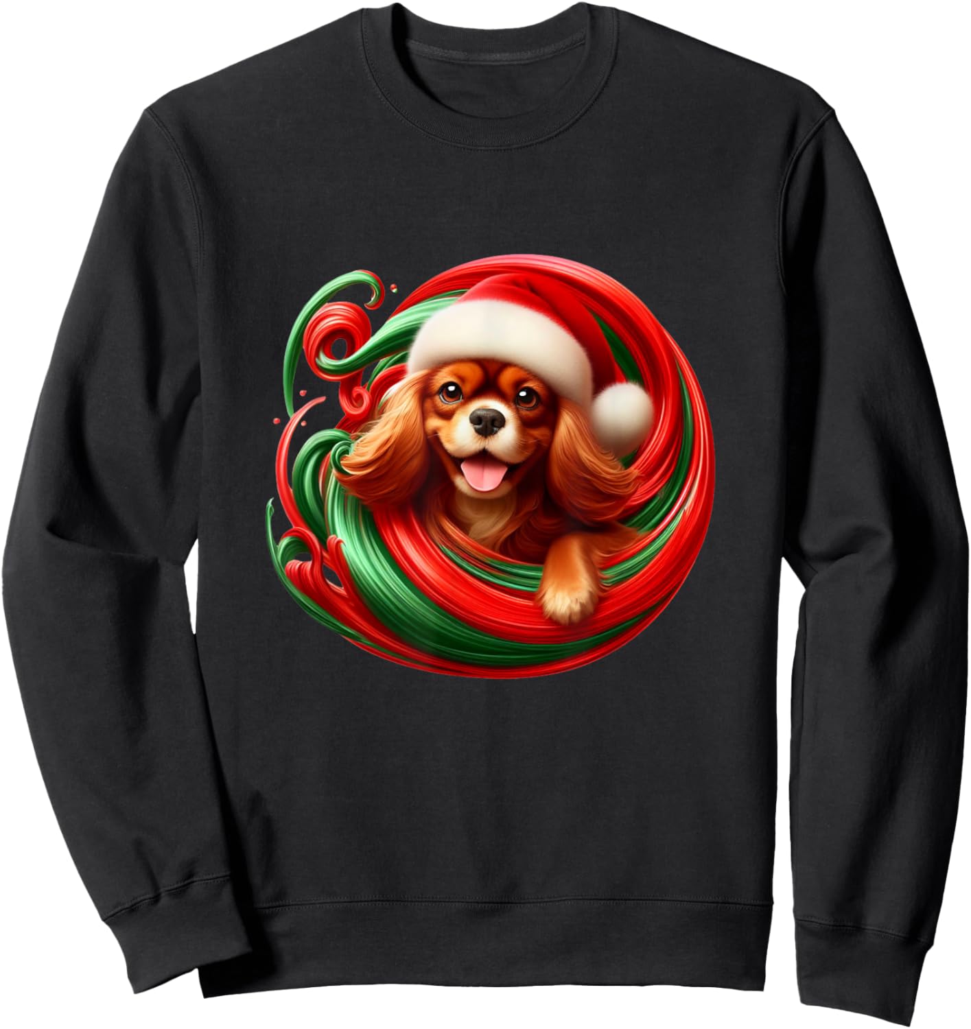 Cavalier King Charles Spaniel Dog Ruby Christmas Swirl Sweatshirt - Sweatshirt | Black