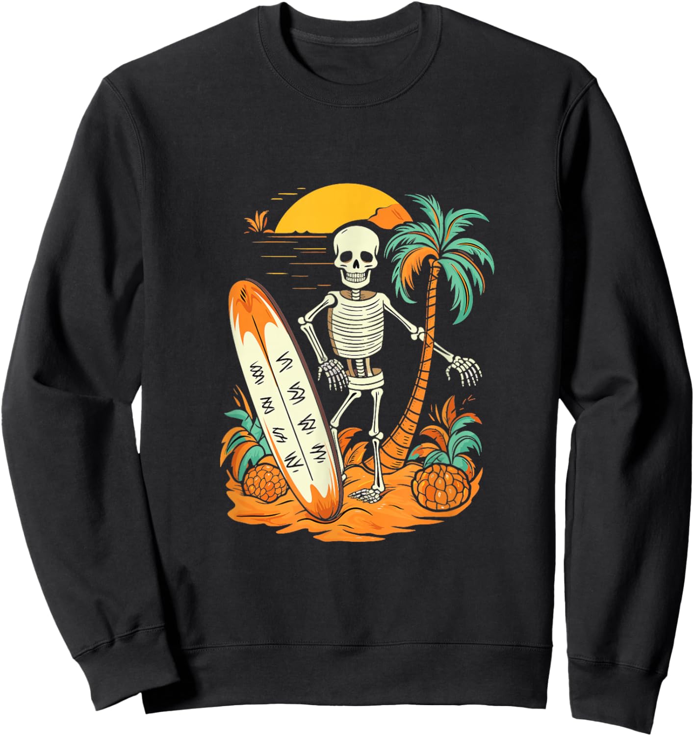 Skeleton Surfing Halloween Hawaii Hawaiian Men Women Surfer Sweatshirt - Sweatshirt | Black