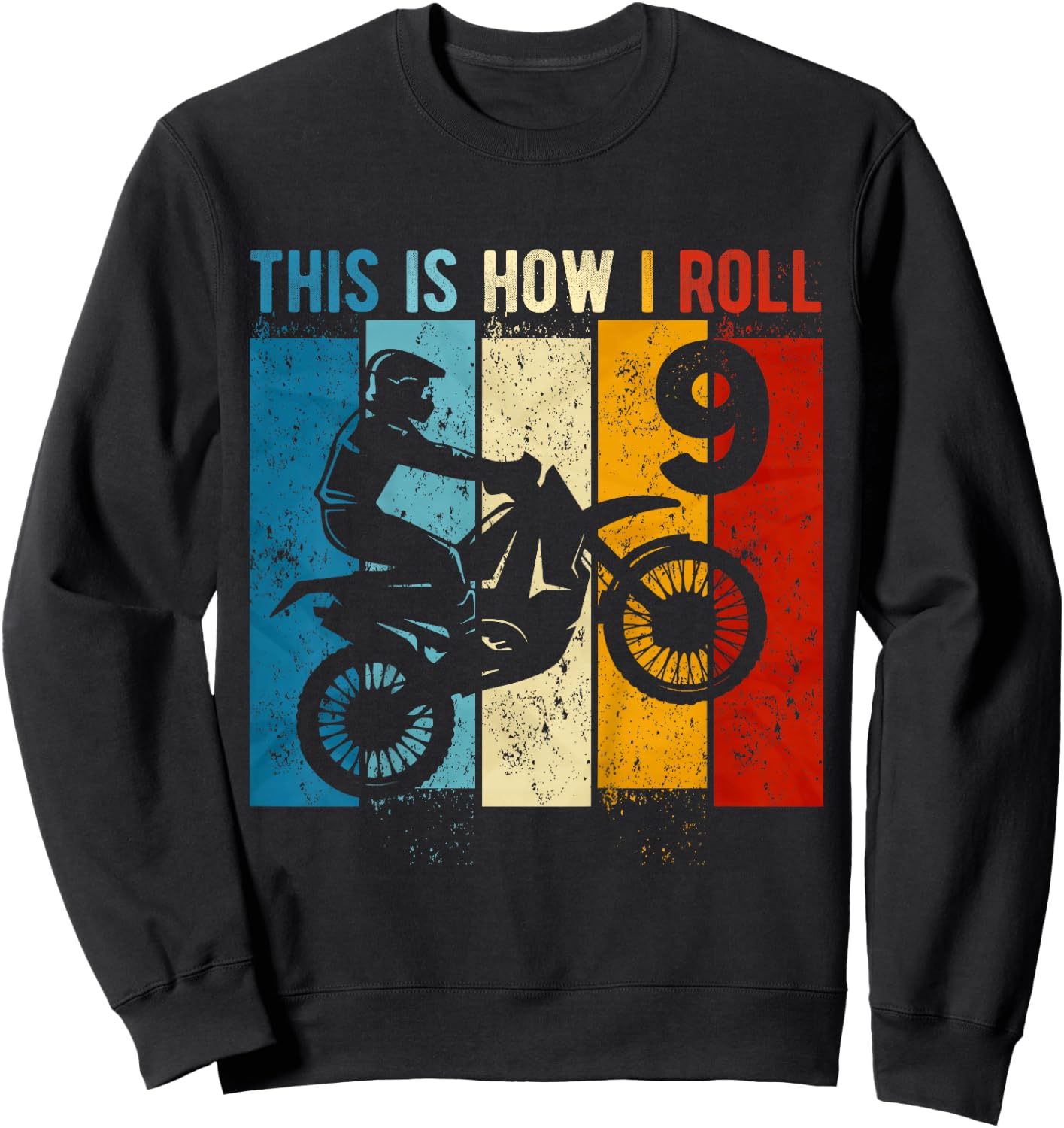 Kids 9 Year Old Birthday Boy Motocross 9th Birthday Dirt Bike Sweatshirt - Sweatshirt | Black