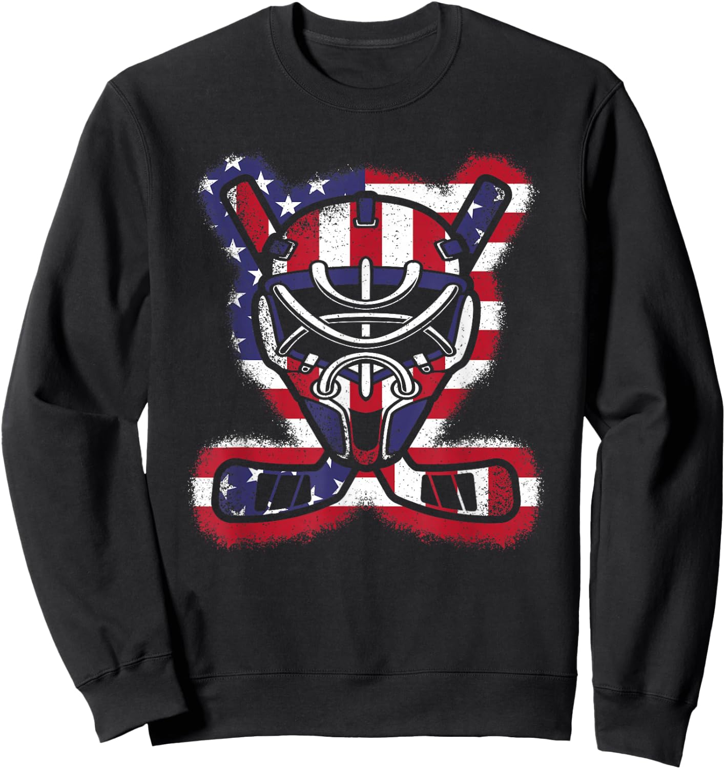 Vintage American Flag Ice Hockey Player Men Women Kids Sweatshirt - Sweatshirt | Black