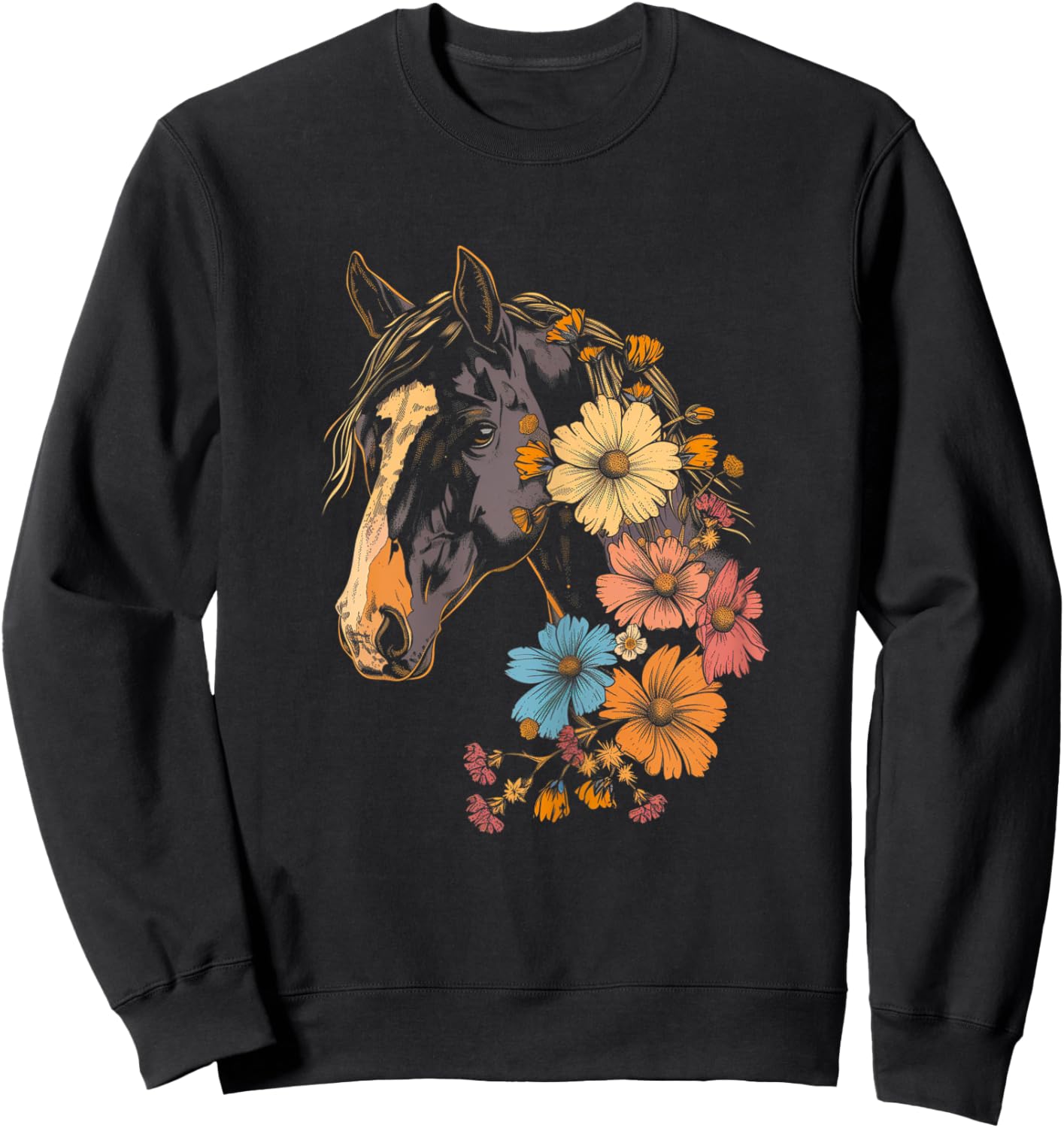Horse Flowers Horseback Riding Cowgirl Equestrian Horse Sweatshirt - Sweatshirt | Black