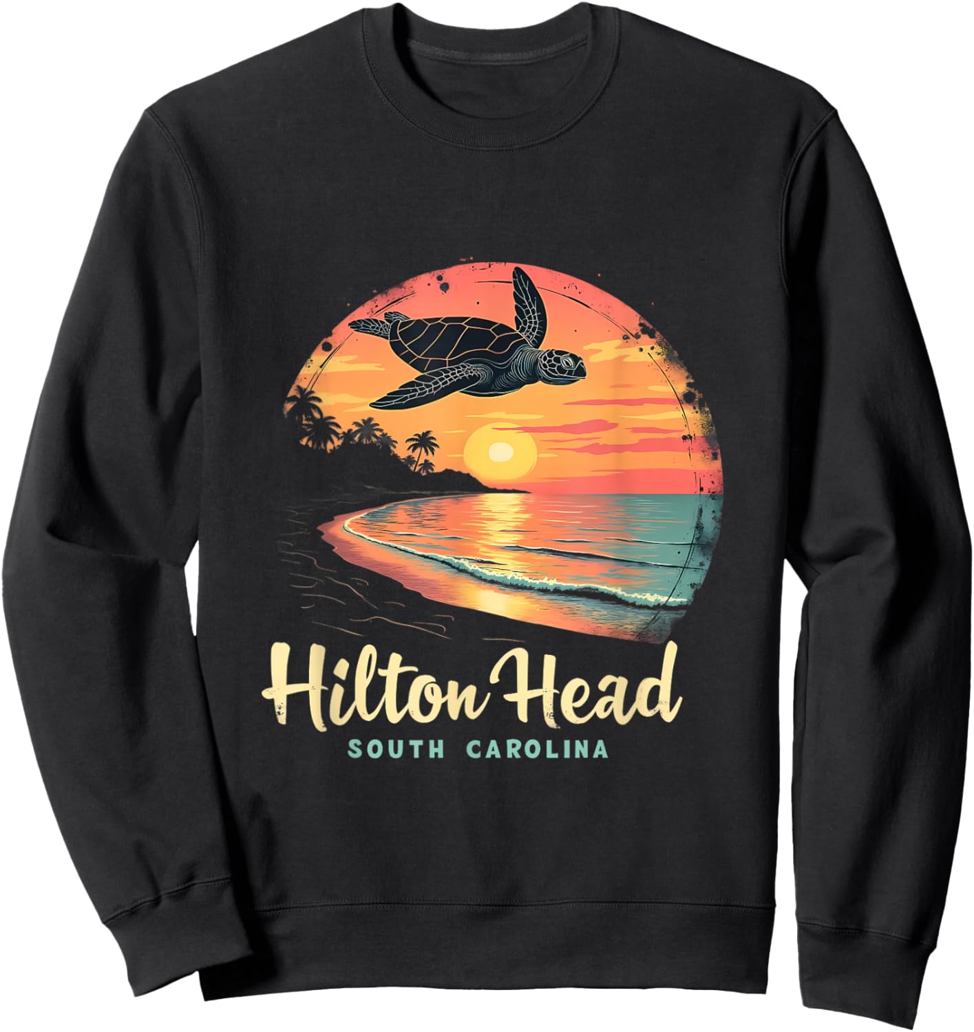 Hilton Head South Carolina Sunset Turtle Sweatshirt - Sweatshirt | Black