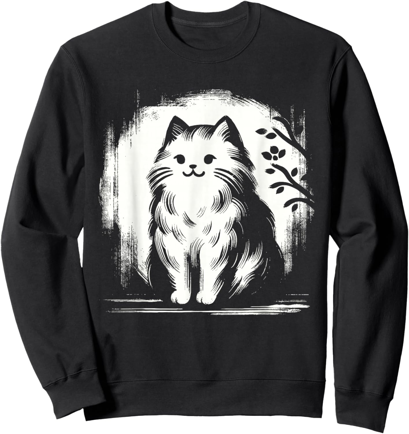 Kawaii Cat Anime Japanese Retro Men Women Kids Funny Cat Sweatshirt - Sweatshirt | Black