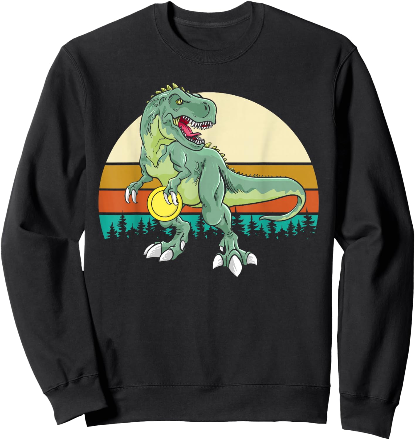 Retro Dino Dinosaur Golfer Gift T Rex Disc Golf Sweatshirt - Sweatshirt | Black
