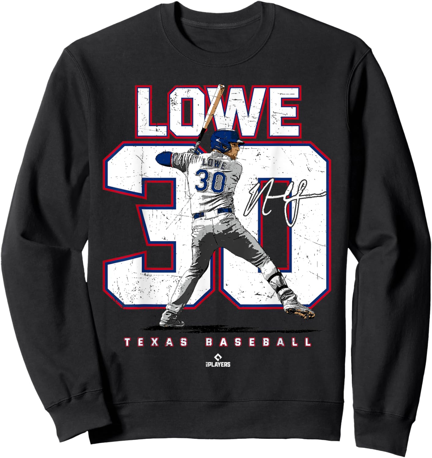 Number and Portrait Nathaniel Lowe Texas MLBPA Sweatshirt - Sweatshirt | Black