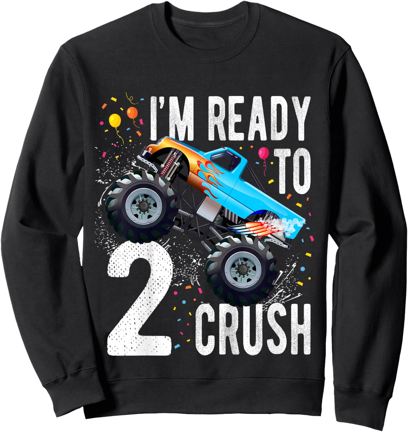 Kids 2nd Birthday Boy Monster Truck 2 Year Old Matching Family Sweatshirt - Sweatshirt | Black