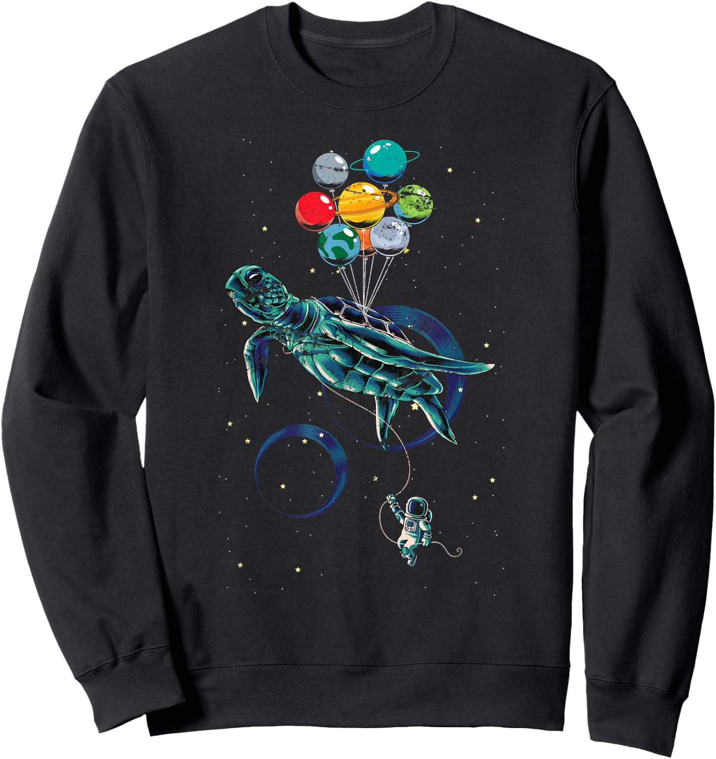 Science Turtle Space Travel Animal Balloon Planets Astronaut Sweatshirt - Sweatshirt | Black