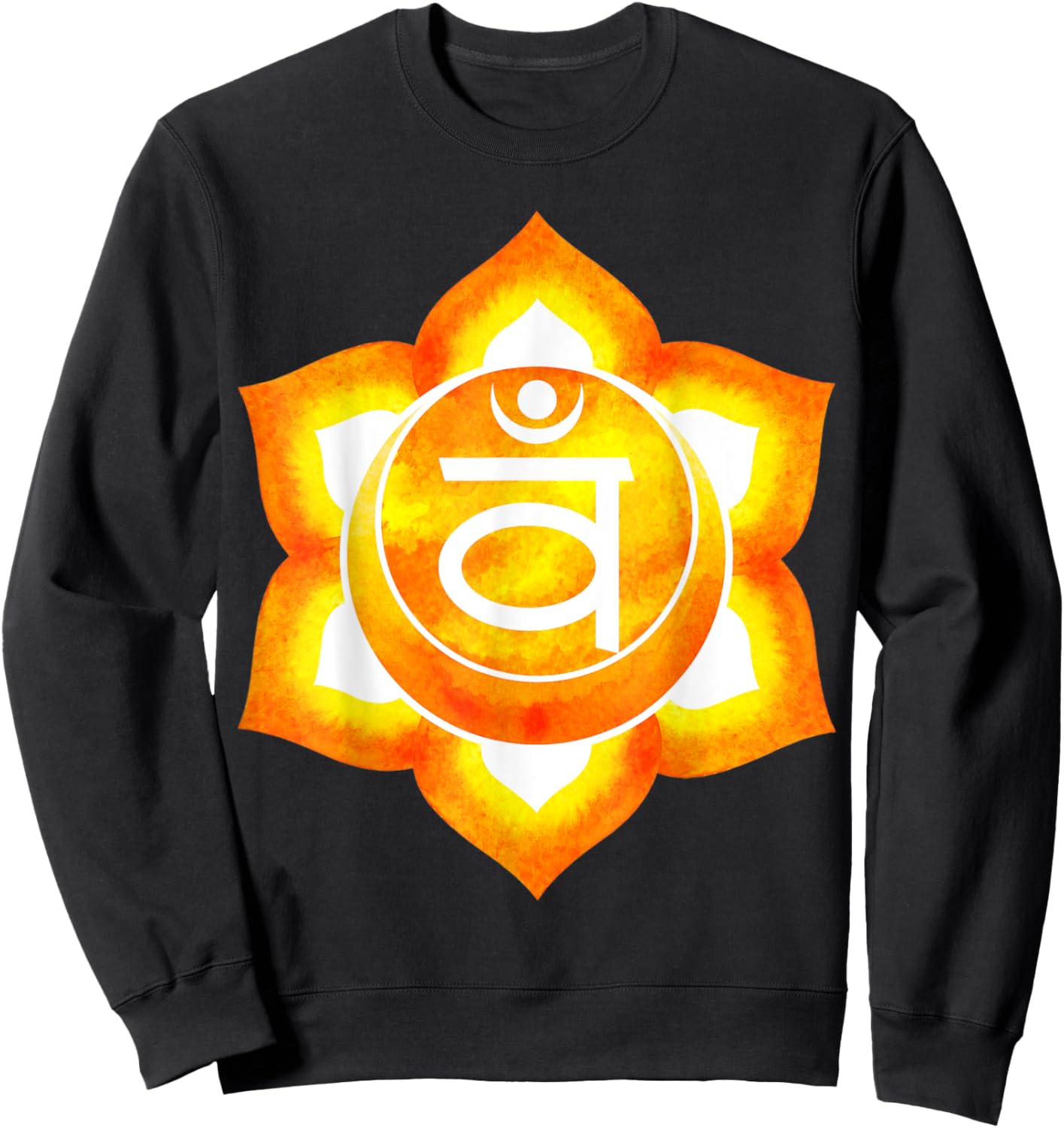 Sacral Chakra Orange Watercolor Om Mandala Lotus Sweatshirt - Sweatshirt | Black