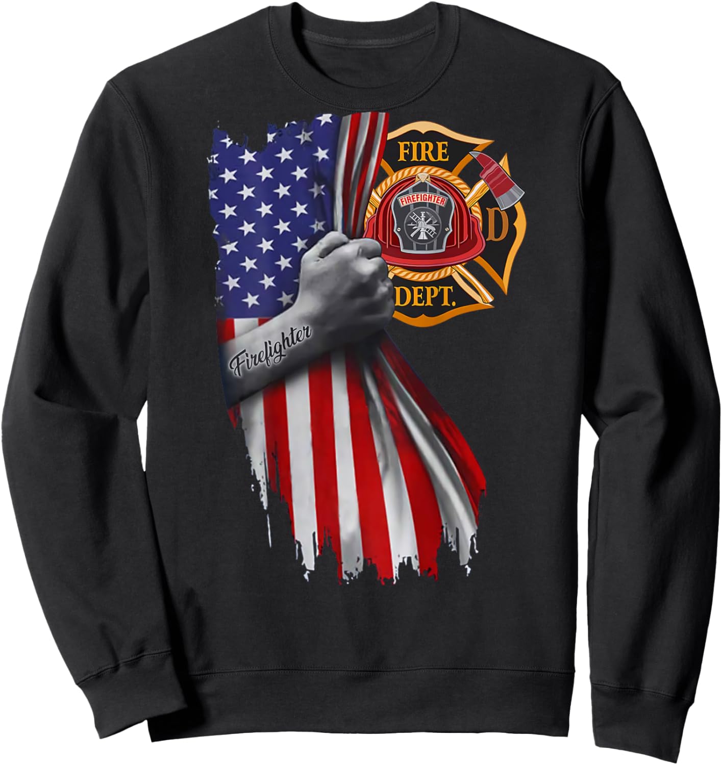 Firefighter american flag Sweatshirt - Sweatshirt | Black