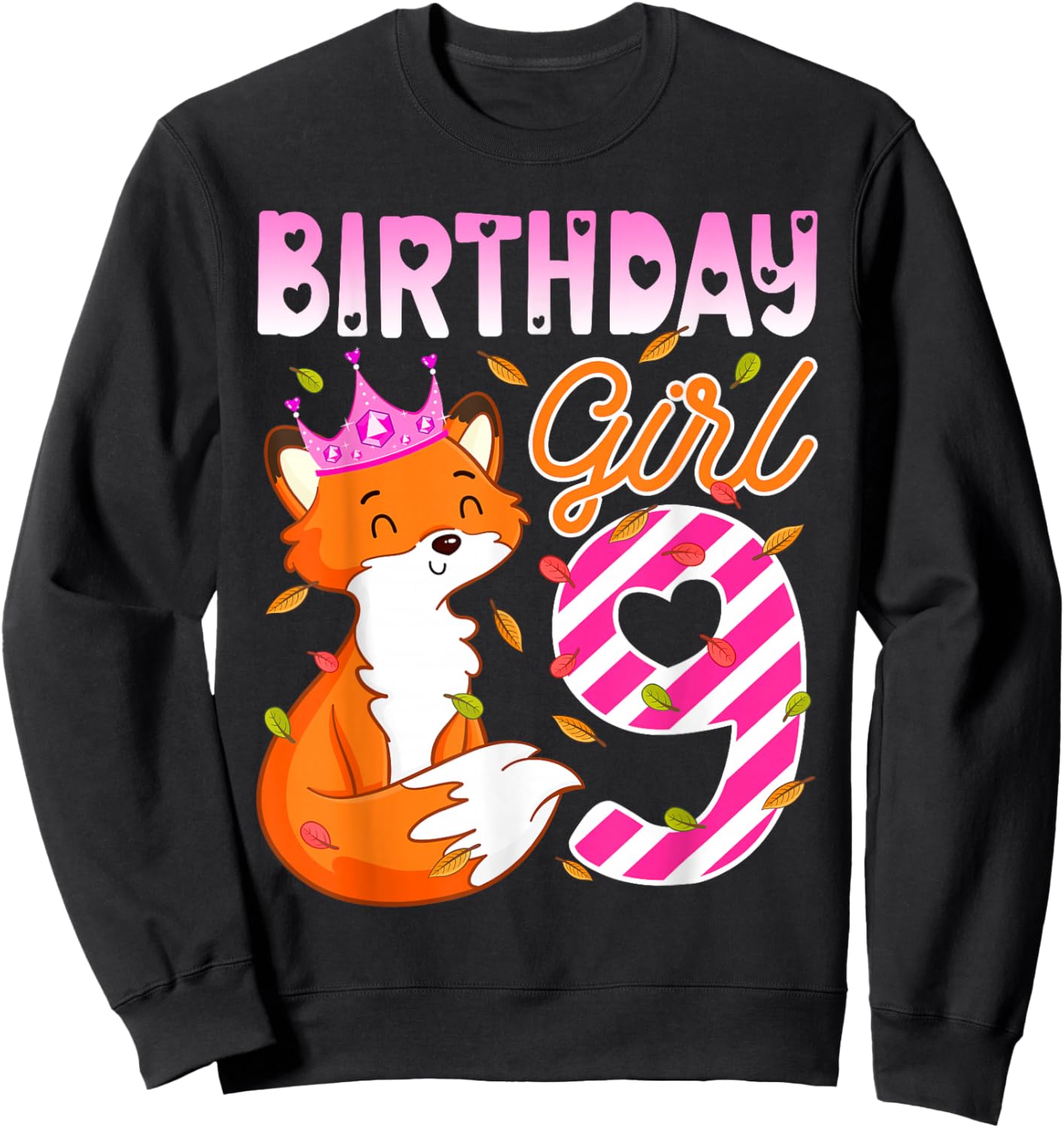 Fox Animal Lovers 9th Birthday Girl Fox B-day 9 year old Sweatshirt - Sweatshirt | Black