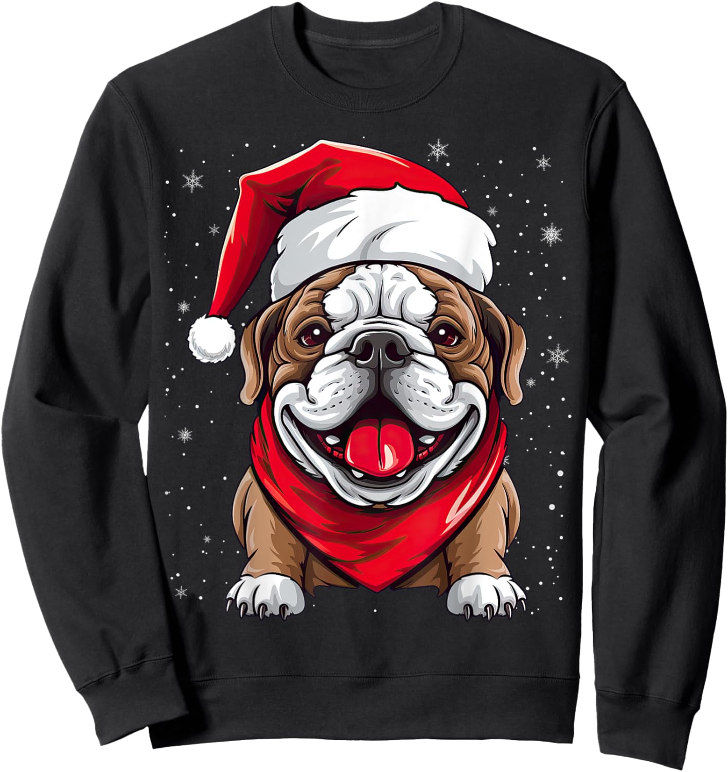 English Bulldog Santa Hat Christmas Party Women Kids Sweatshirt - Sweatshirt | Black